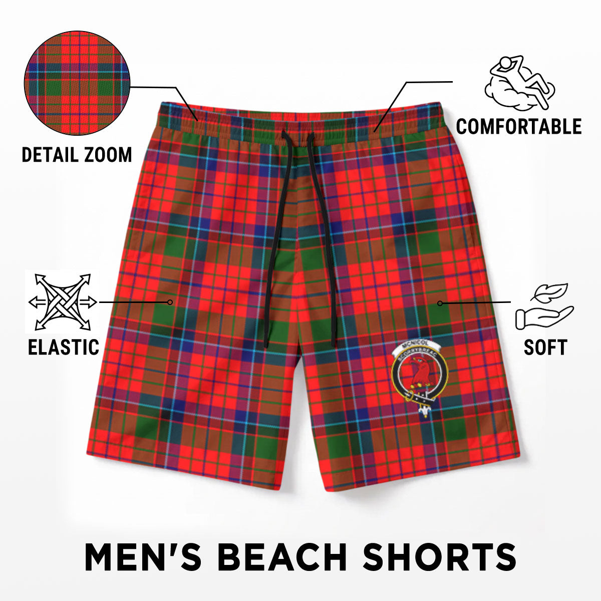 McNicol (of Scorrybreac) Tartan Crest Men's Beach Shorts