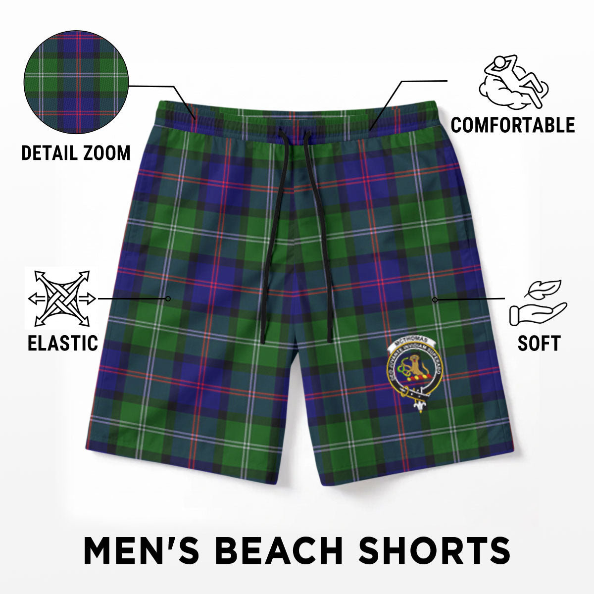 McThomas Modern Tartan Crest Men's Beach Shorts