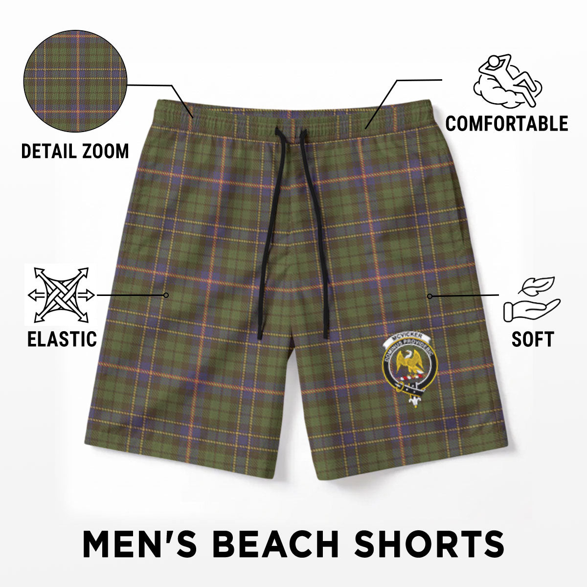 McVicker Tartan Crest Men's Beach Shorts