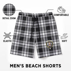 Menzies Black - White Modern Tartan Crest Men's Beach Shorts