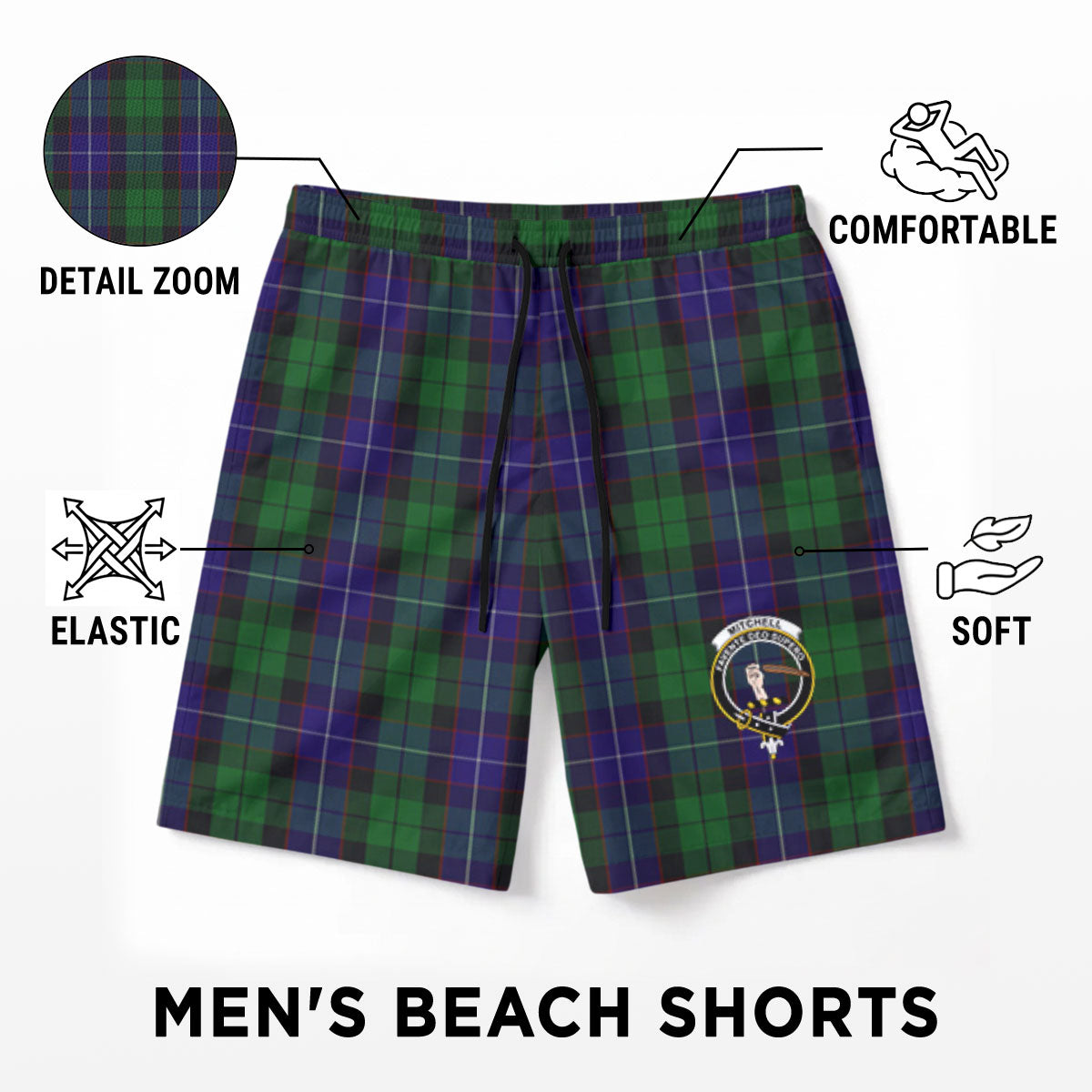 Mitchell Tartan Crest Men's Beach Shorts