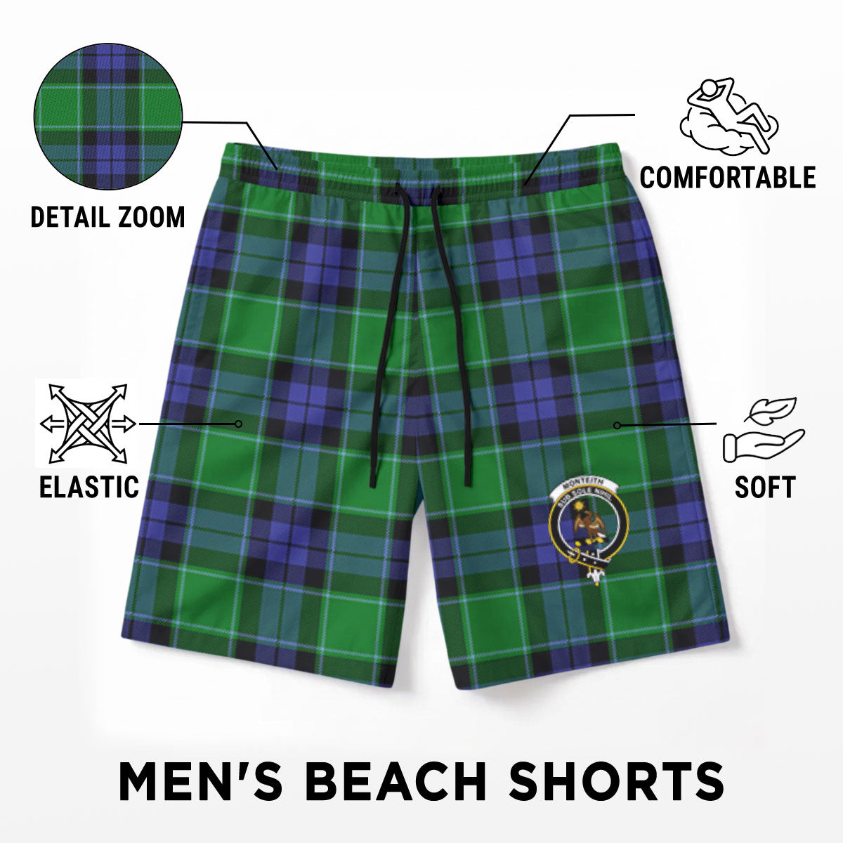 Monteith Tartan Crest Men's Beach Shorts