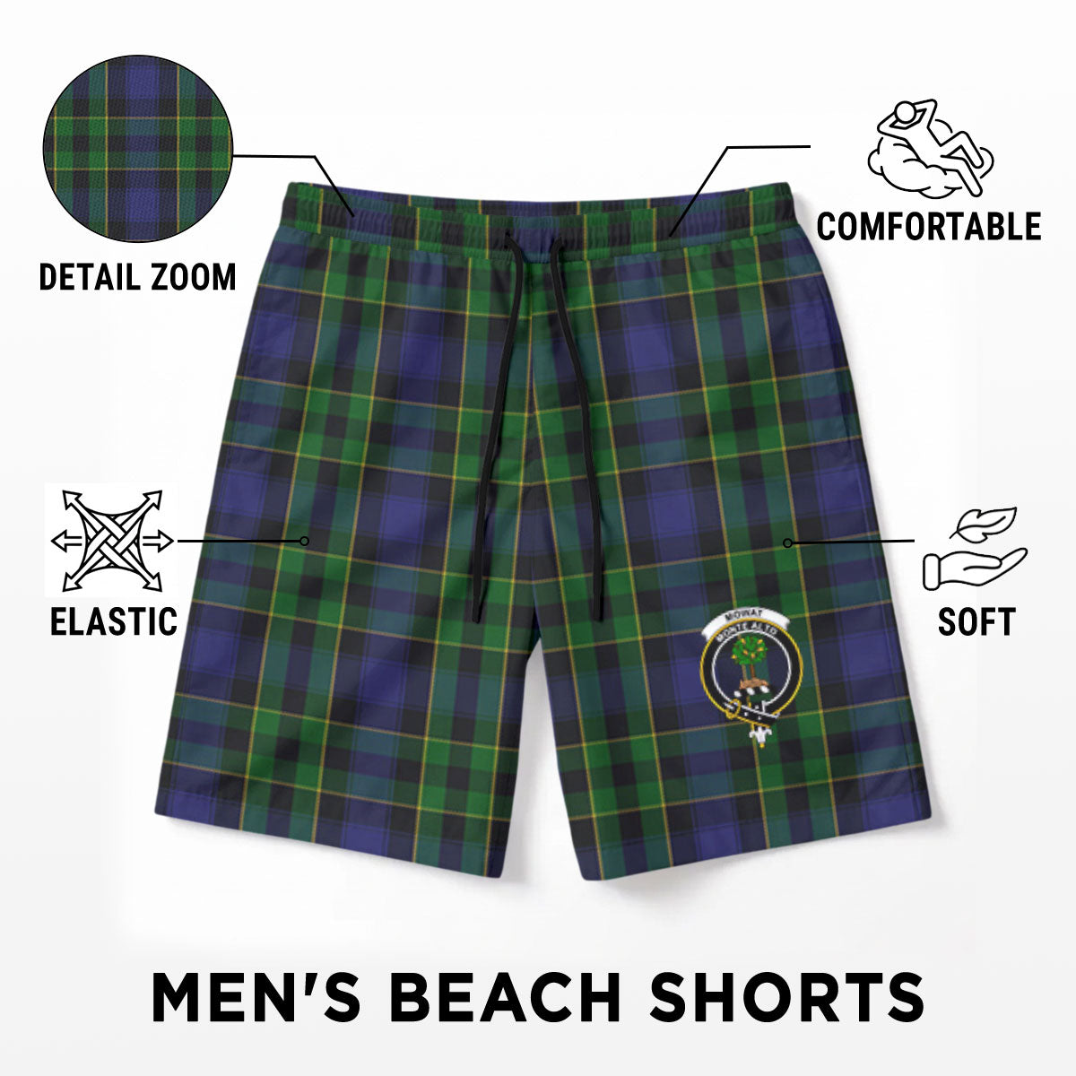 Mowat Modern Tartan Crest Men's Beach Shorts