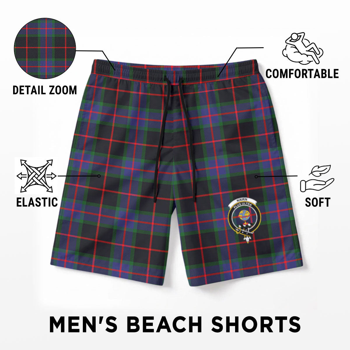 Nairn Tartan Crest Men's Beach Shorts