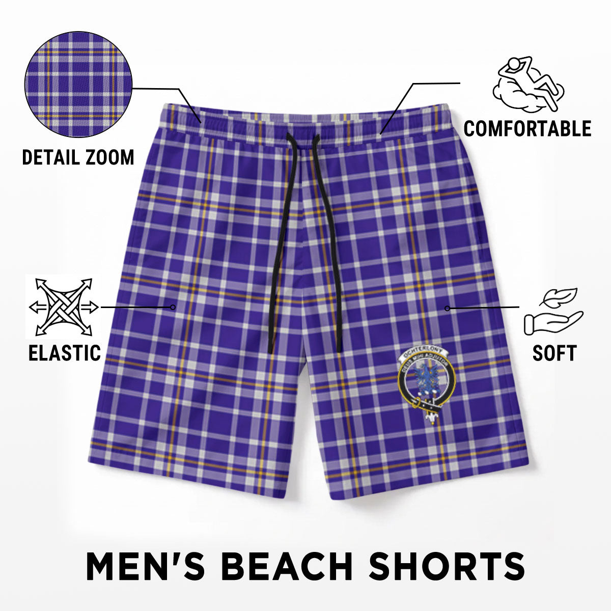 Ochterlony Tartan Crest Men's Beach Shorts