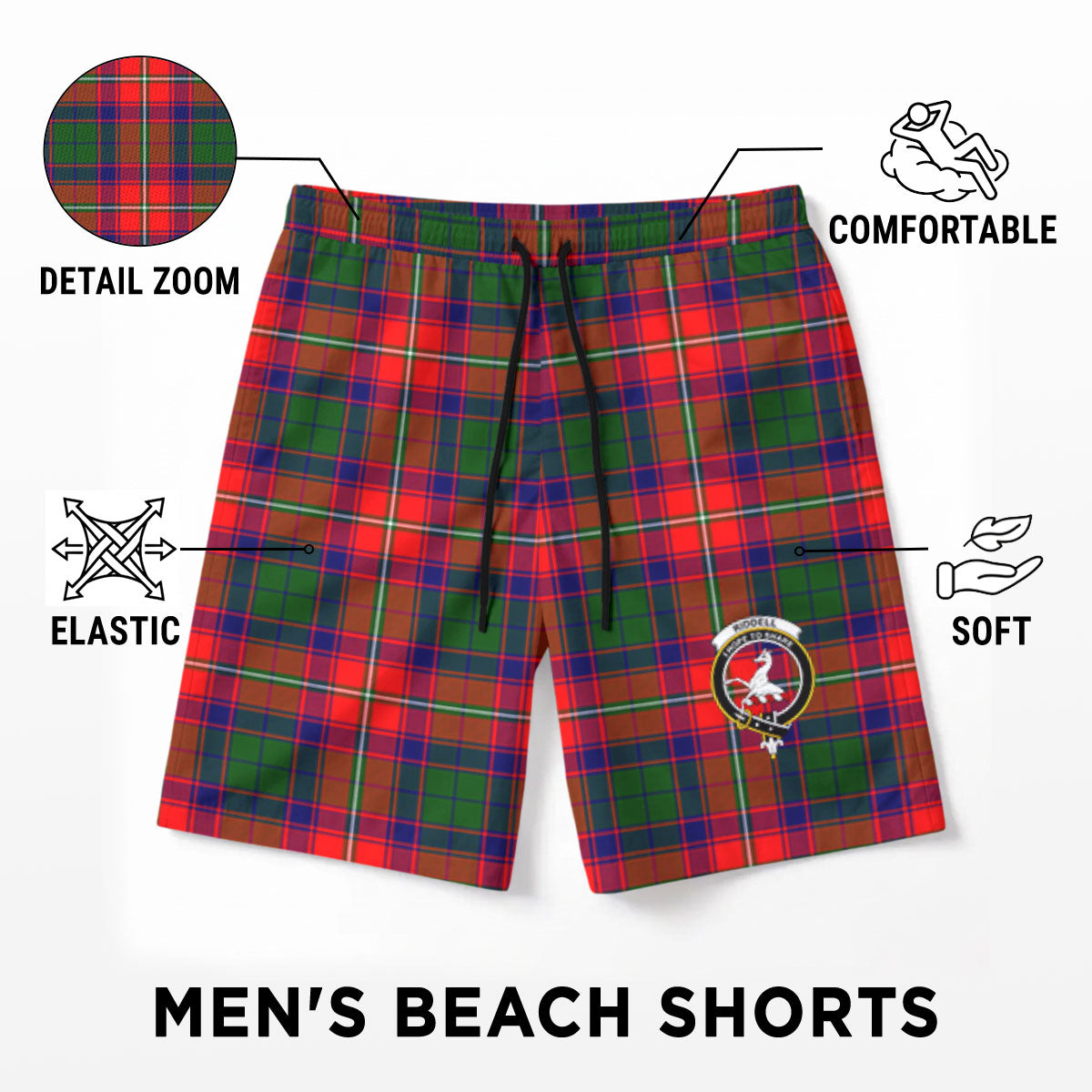 Riddell Tartan Crest Men's Beach Shorts