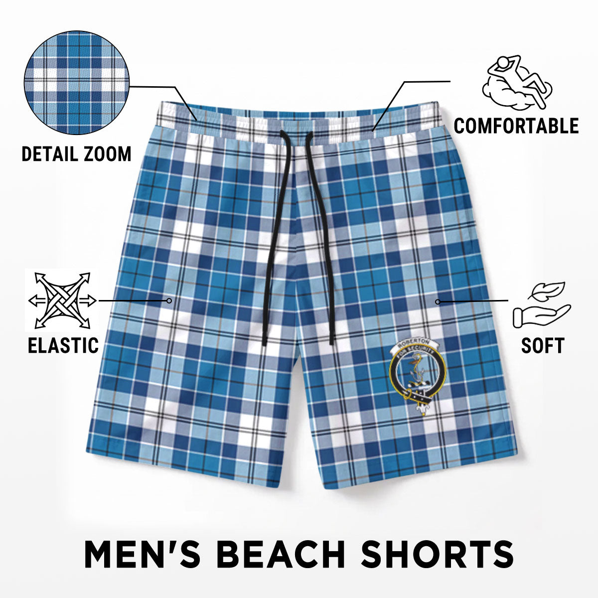 Roberton Tartan Crest Men's Beach Shorts