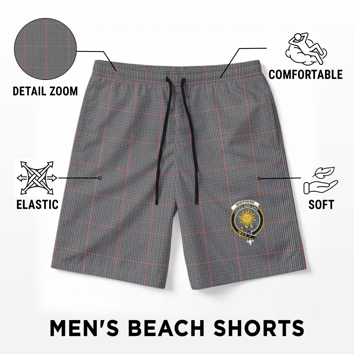 Shepherd Tartan Crest Men's Beach Shorts