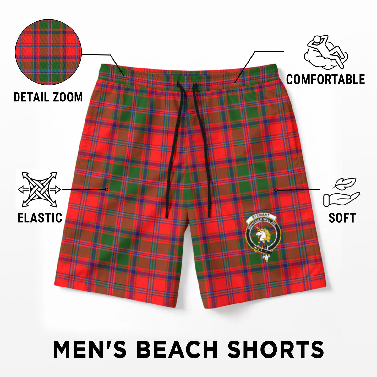 Stewart of Appin Modern Tartan Crest Men's Beach Shorts