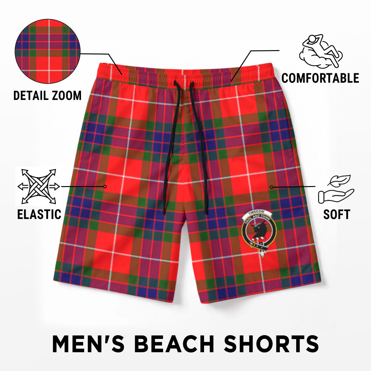 Tweedie Tartan Crest Men's Beach Shorts
