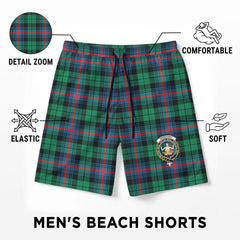 Urquhart Broad Red Ancient Tartan Crest Men's Beach Shorts