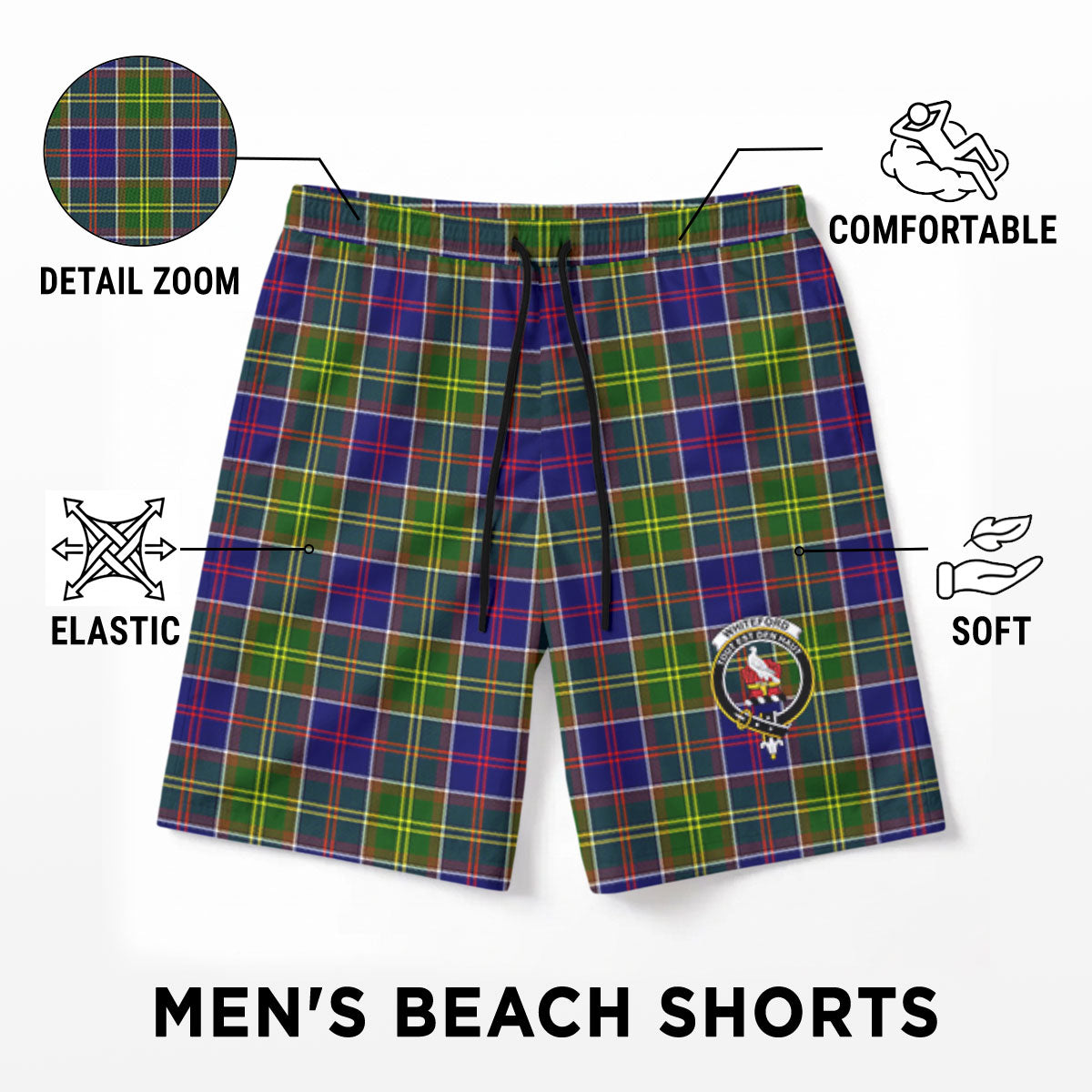 Whiteford Tartan Crest Men's Beach Shorts