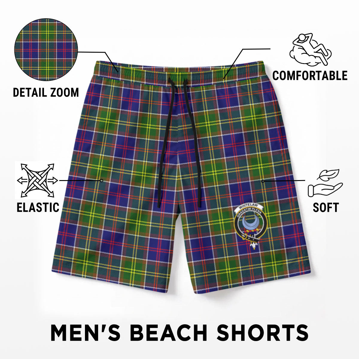 Whitelaw Tartan Crest Men's Beach Shorts