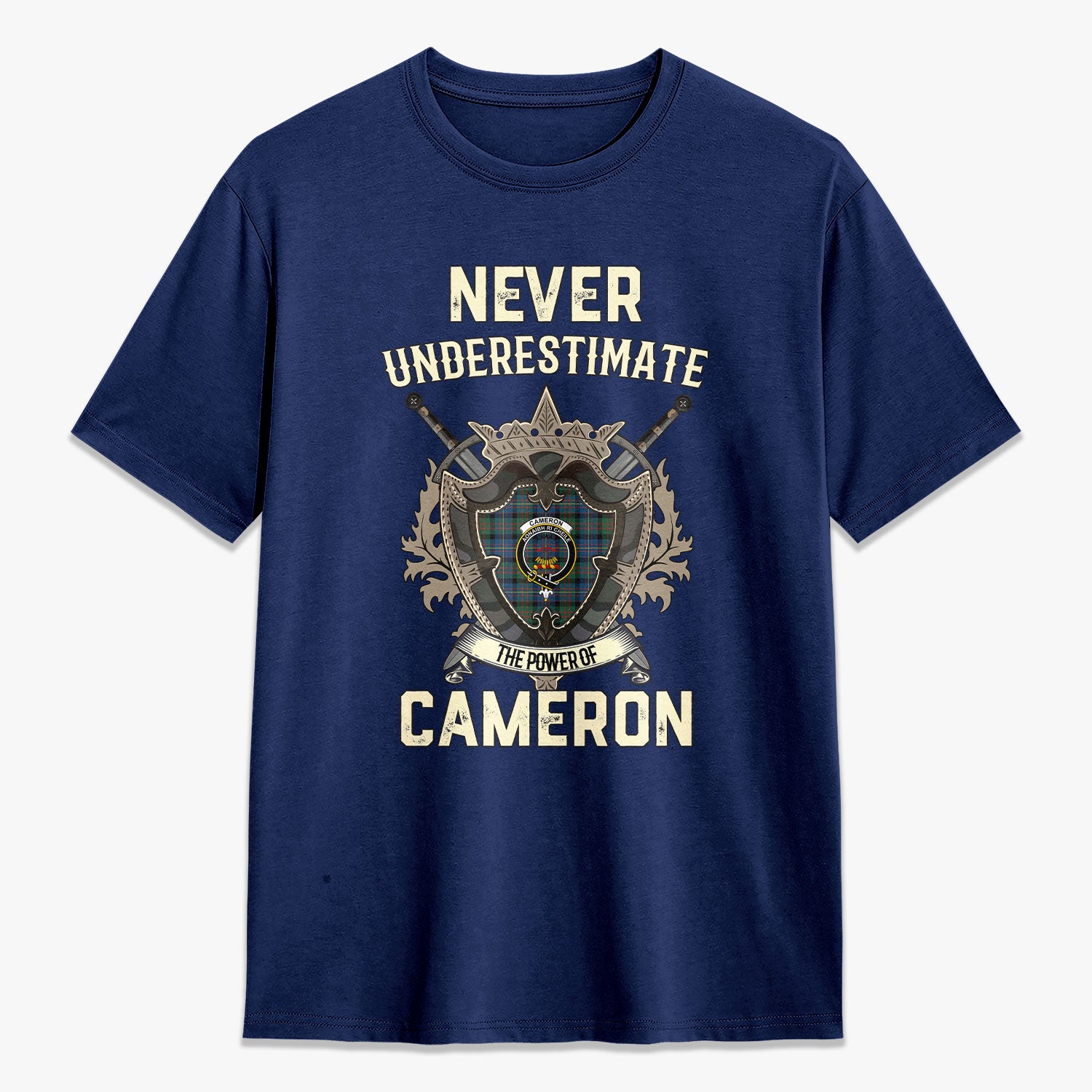 Cameron of Erracht Ancient Tartan Crest 2D T-shirt - Never Underestimate Style