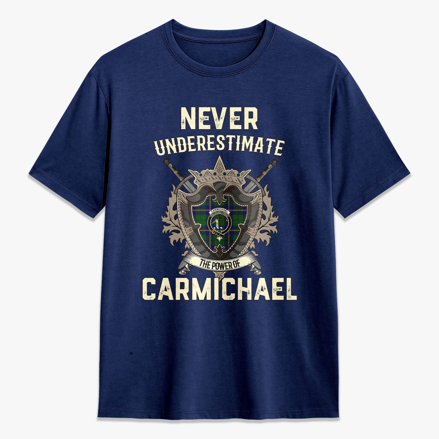 Carmichael Modern Tartan Crest 2D T-shirt - Never Underestimate Style