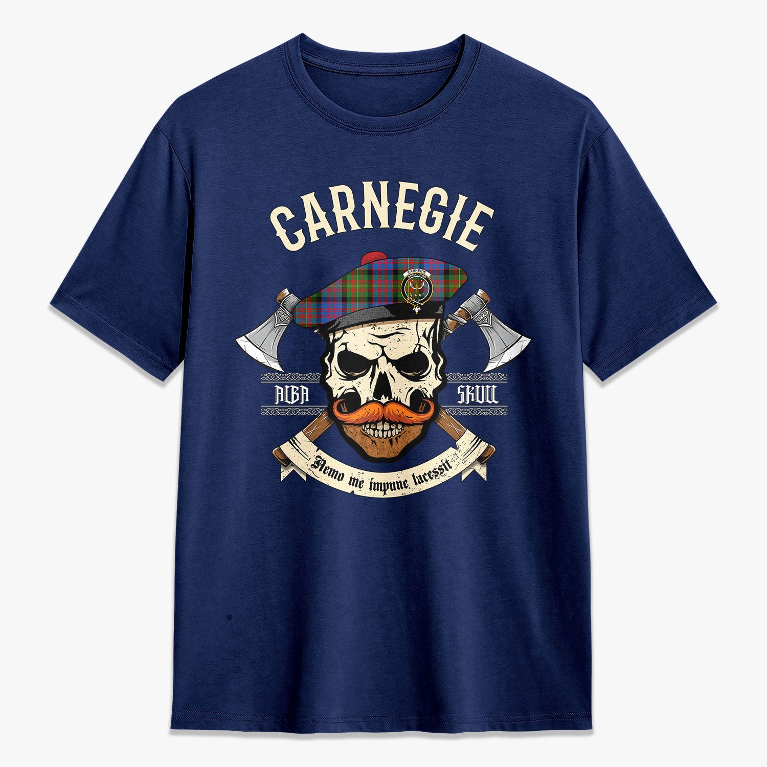 Carnegie Ancient Tartan Crest 2D T-shirt - Alba Skull Style