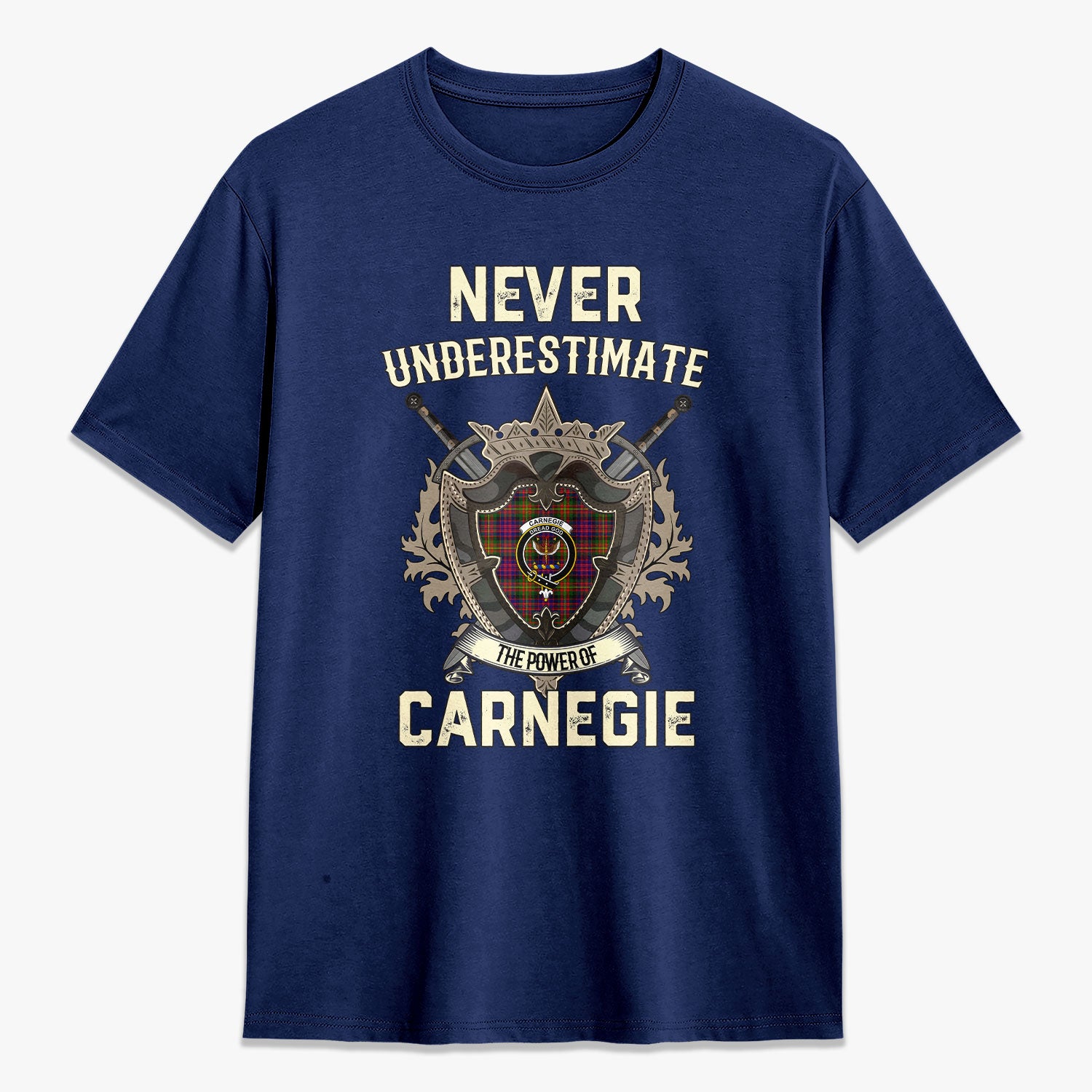 Carnegie Modern Tartan Crest 2D T-shirt - Never Underestimate Style