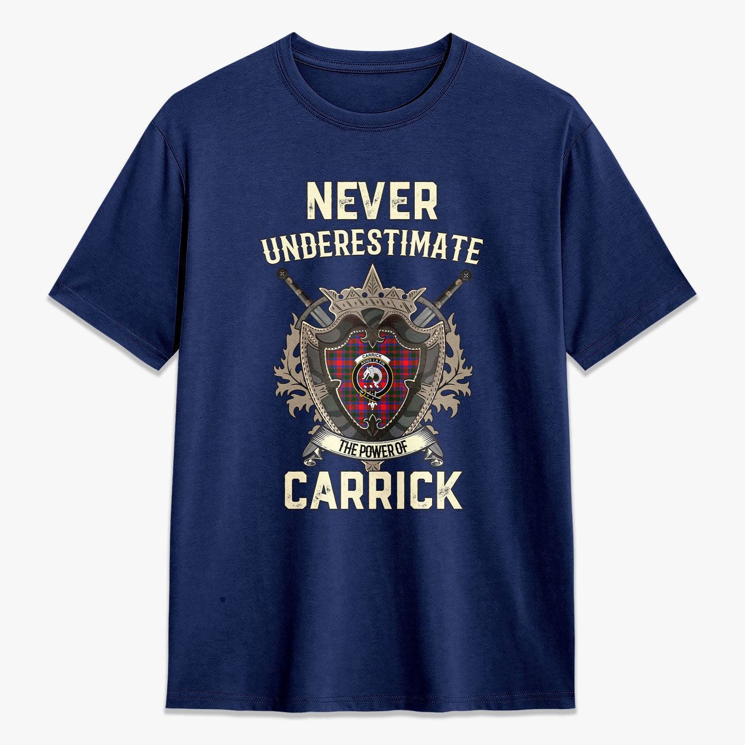 Carrick District Tartan Crest 2D T-shirt - Never Underestimate Style