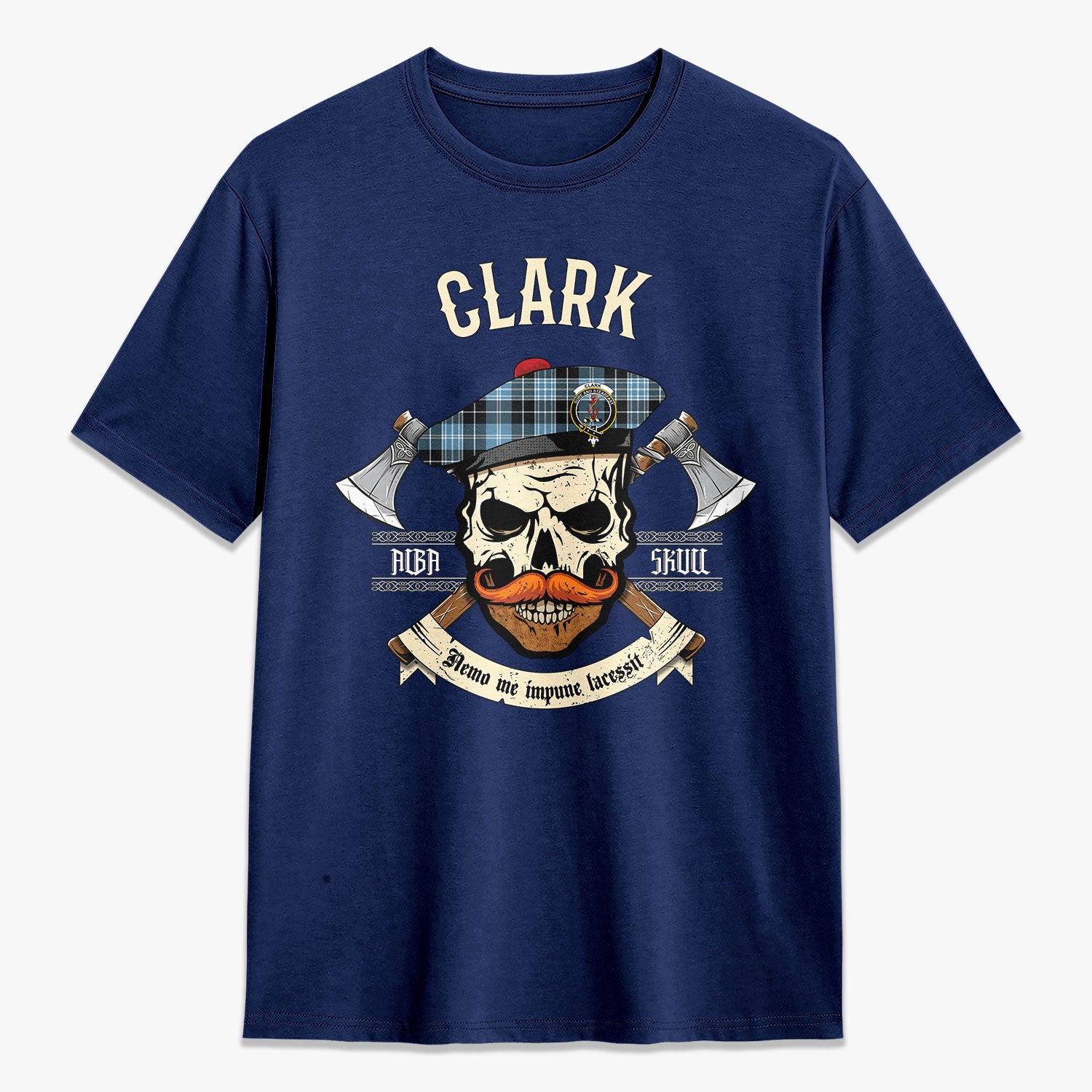 Clark Ancient Tartan Crest 2D T-shirt - Alba Skull Style
