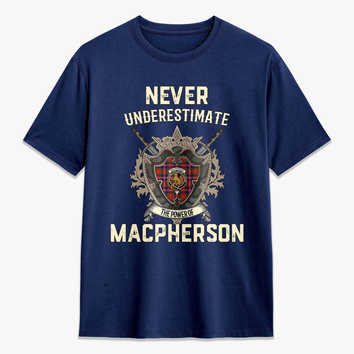 MacPherson Modern Tartan Crest 2D T-shirt - Never Underestimate Style