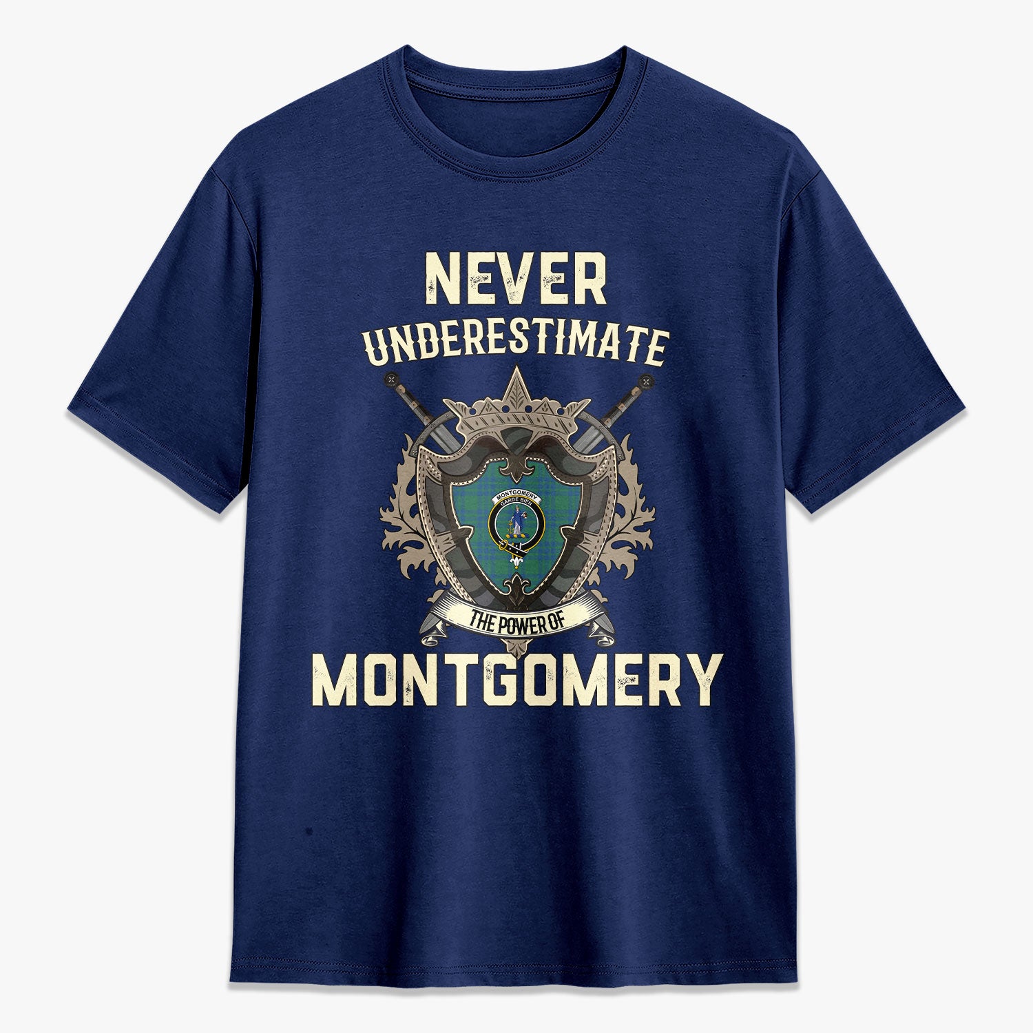 Montgomery Ancient Tartan Crest 2D T-shirt - Never Underestimate Style
