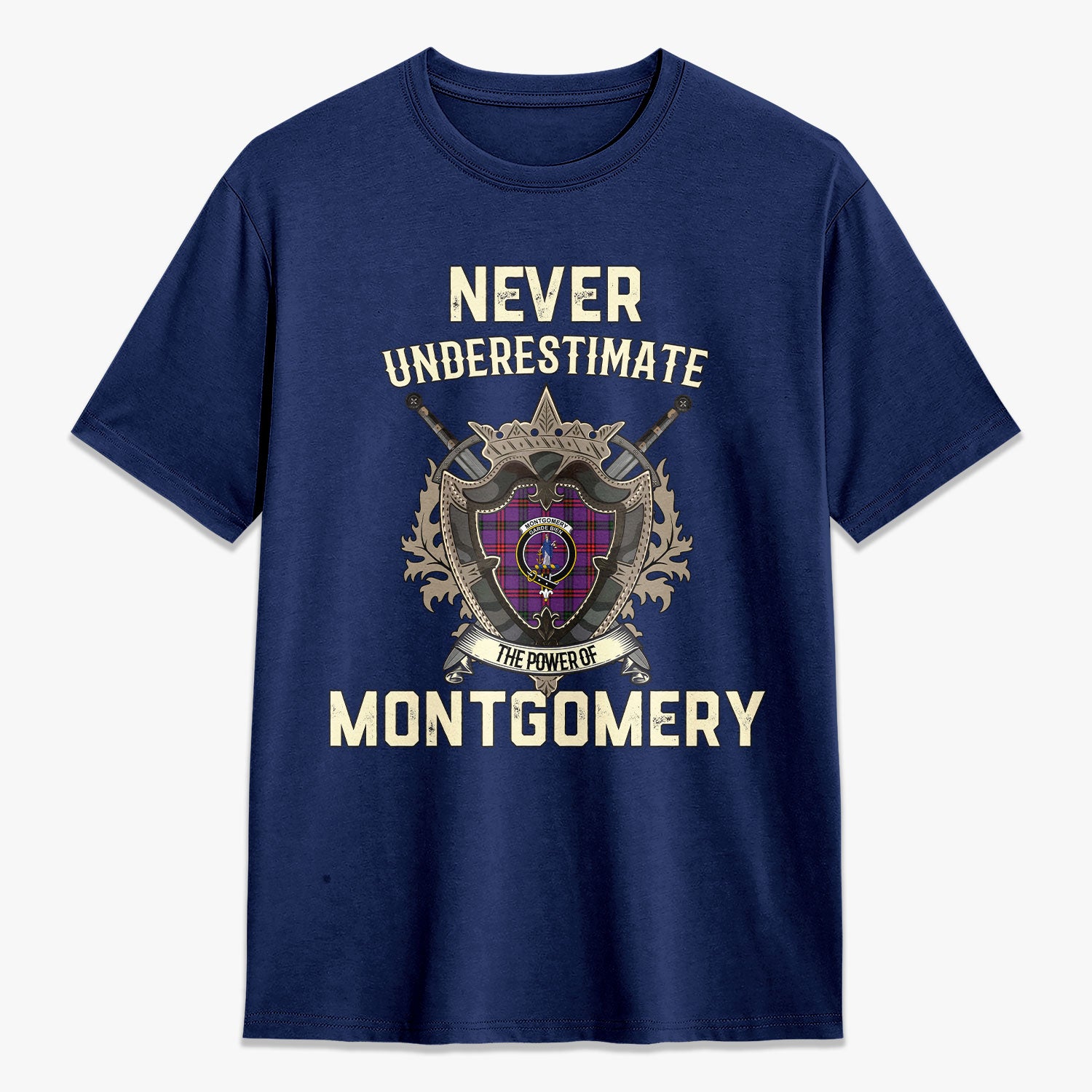 Montgomery Modern Tartan Crest 2D T-shirt - Never Underestimate Style