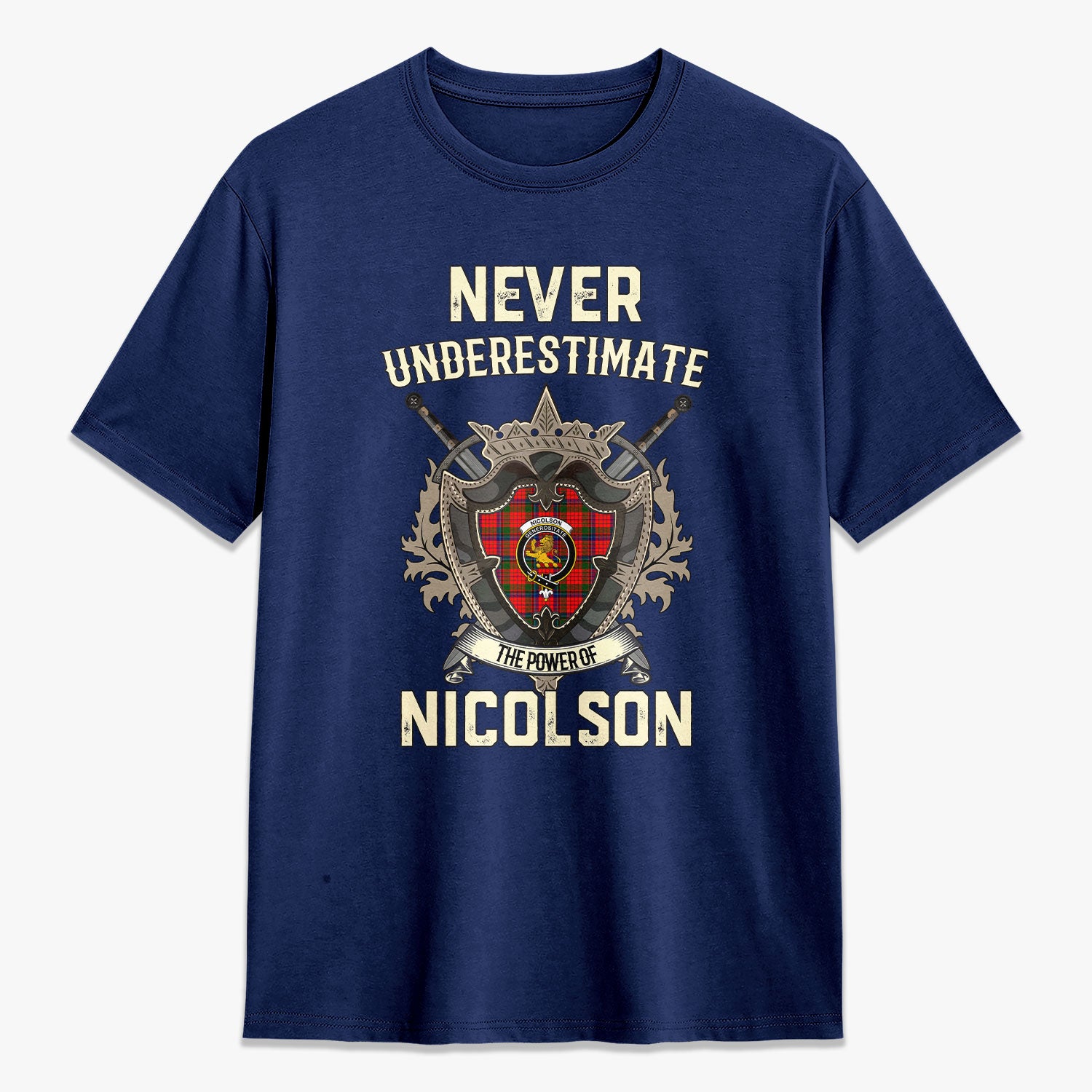 Nicolson Modern Tartan Crest 2D T-shirt - Never Underestimate Style