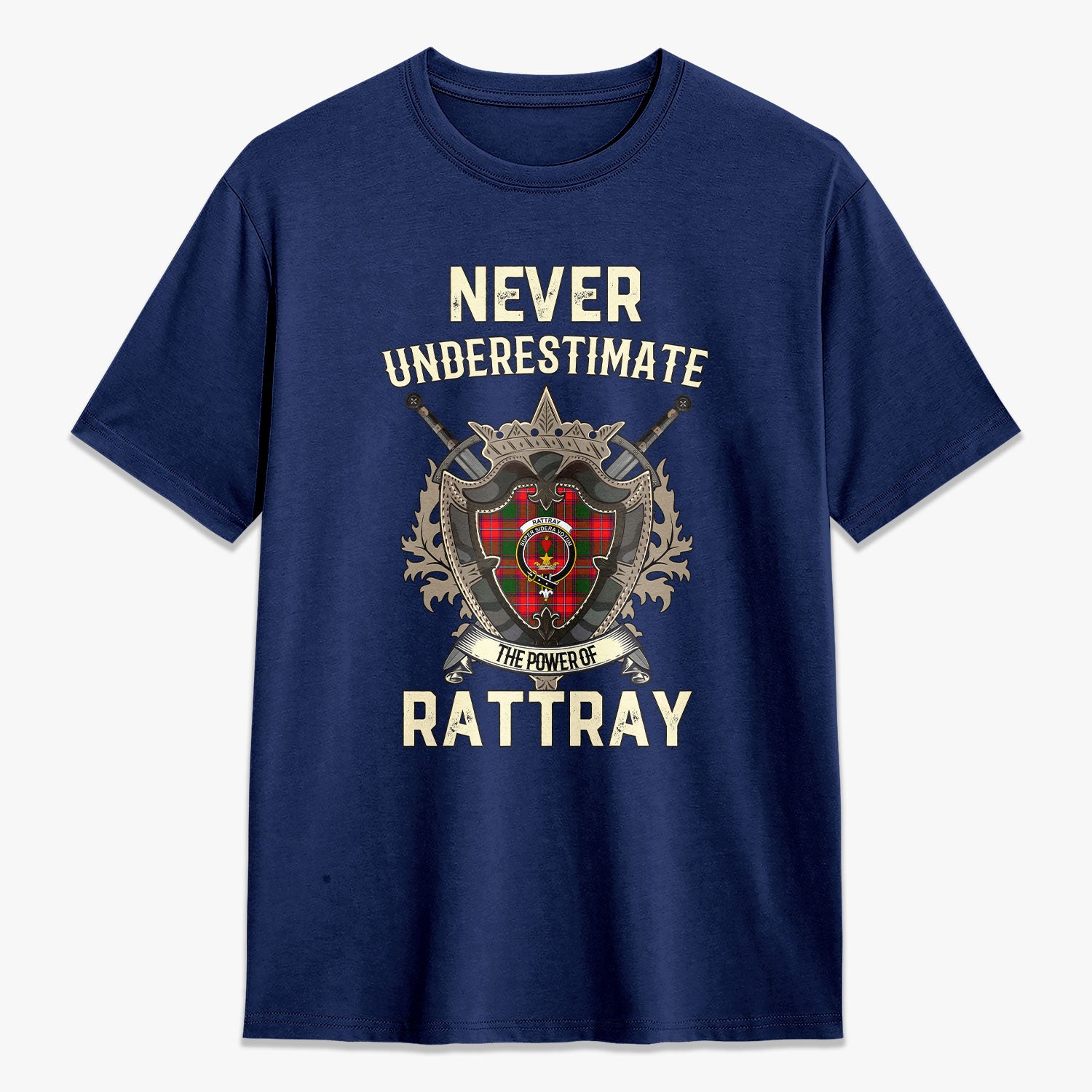 Rattray Modern Tartan Crest 2D T-shirt - Never Underestimate Style