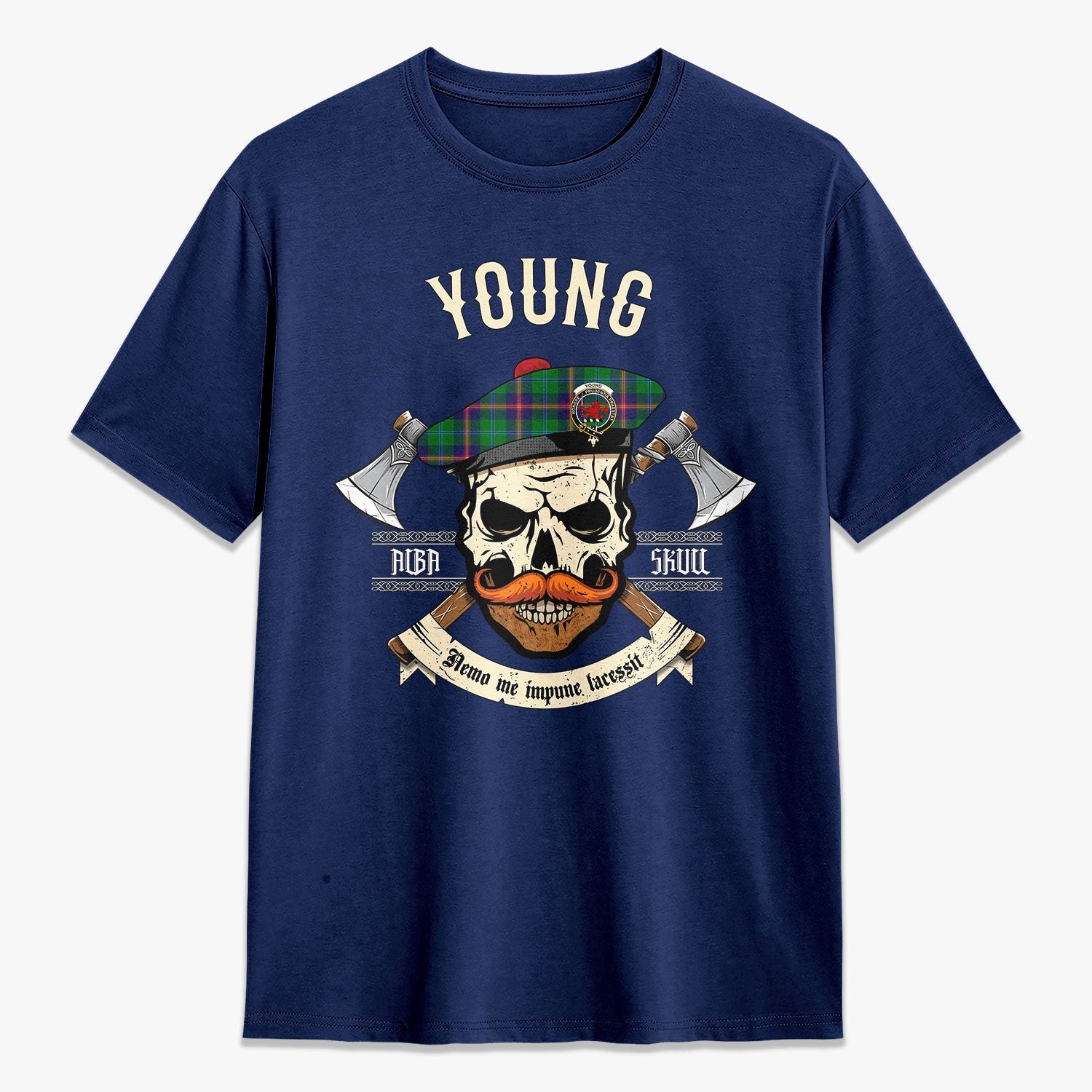 Young Modern Tartan Crest 2D T-shirt - Alba Skull Style