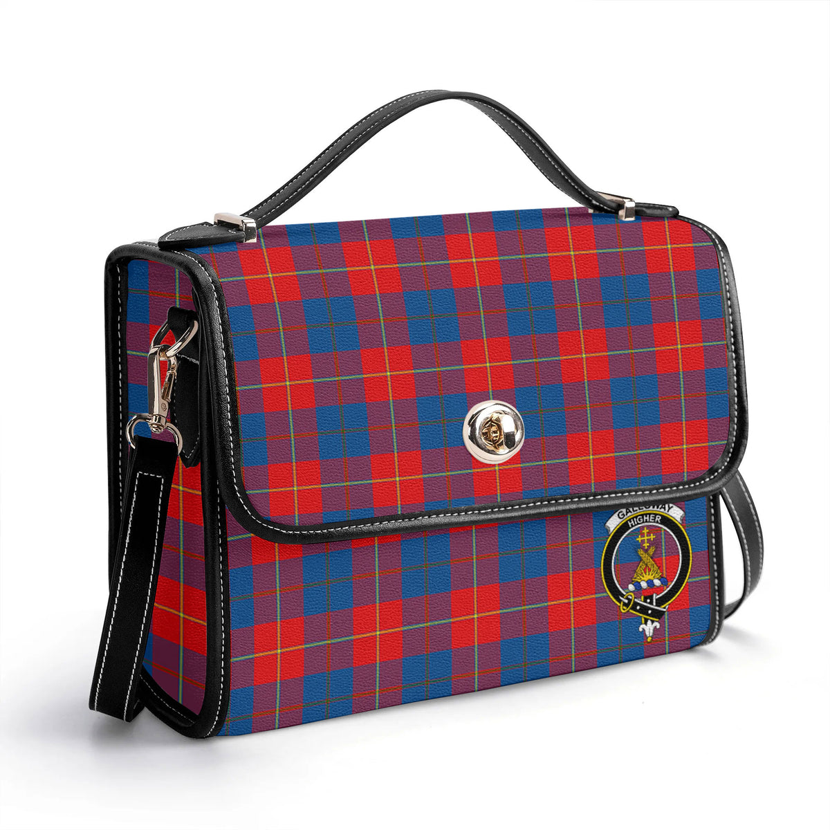 Galloway Red Tartan Crest Satchel Bag