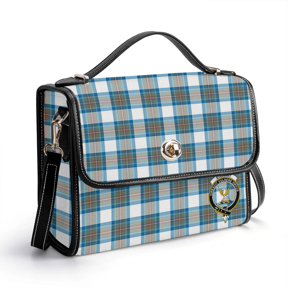 Stewart Muted Blue Tartan Crest Satchel Bag