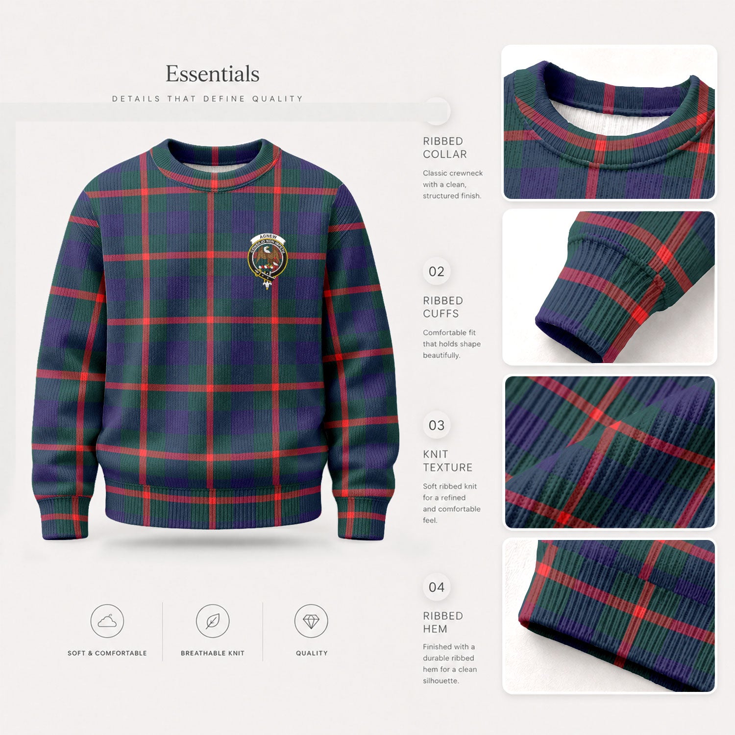 Agnew Modern Tartan Crest Sweater