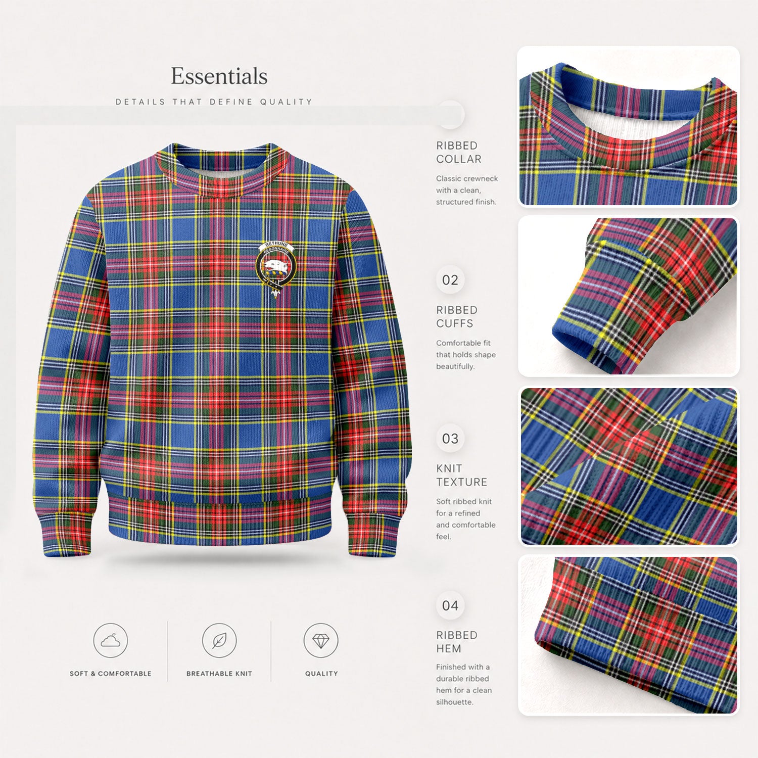 Bethune Modern Tartan Crest Sweater