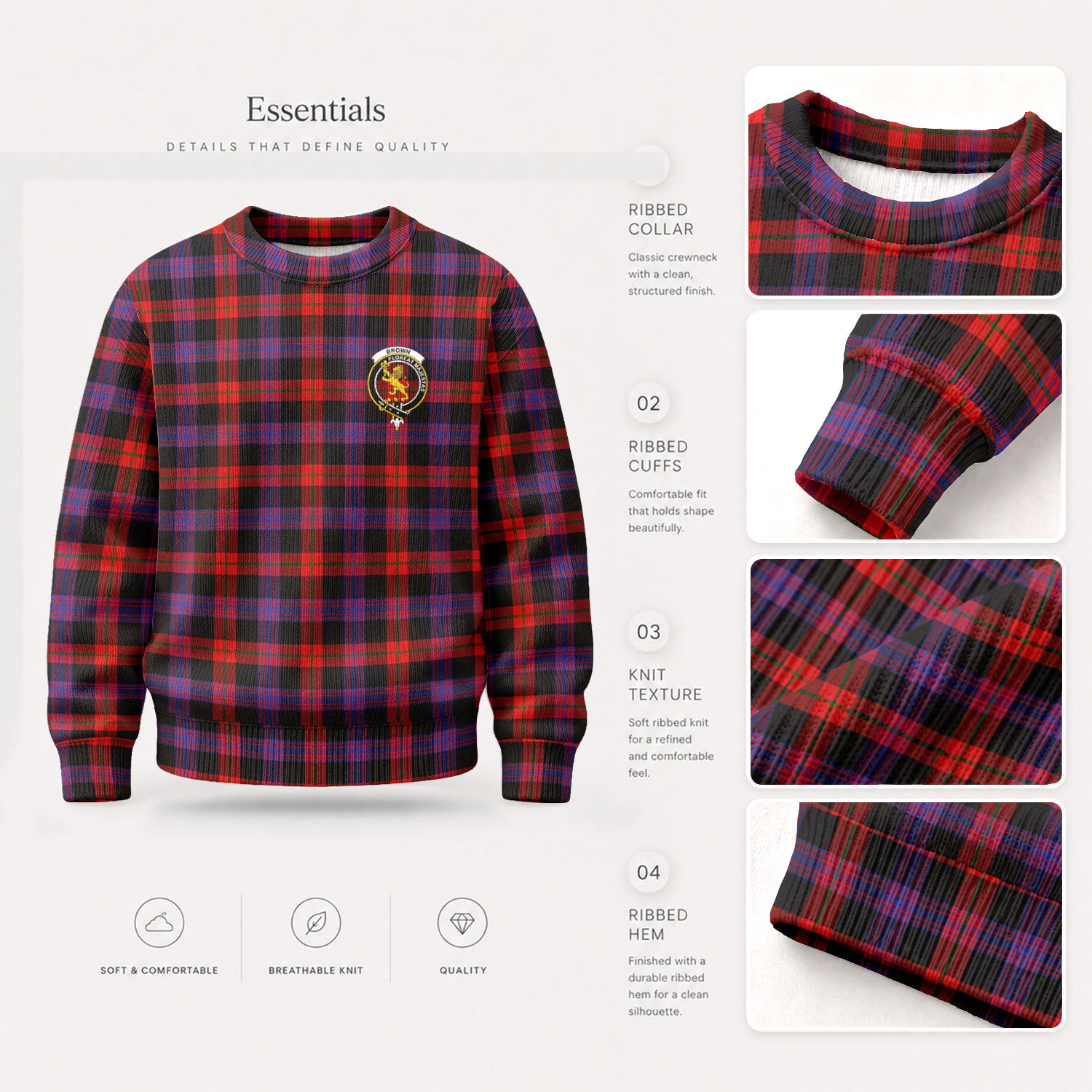 Brown Modern Tartan Crest Sweater
