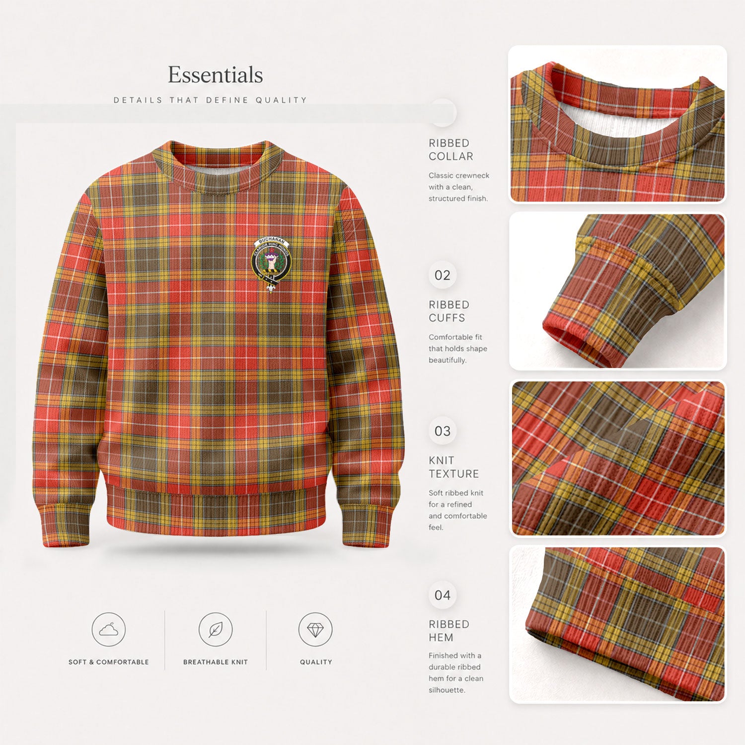 Buchanan Old Set Weathered Tartan Crest Sweater
