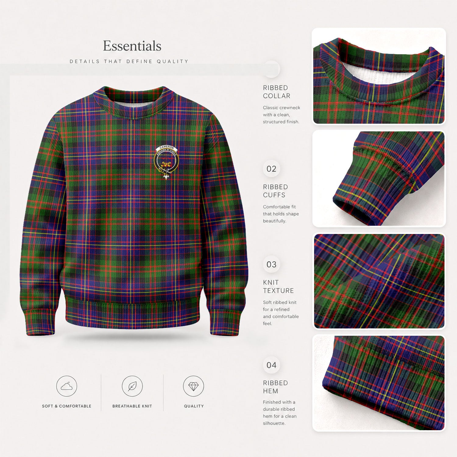 Cameron of Erracht Modern Tartan Crest Sweater