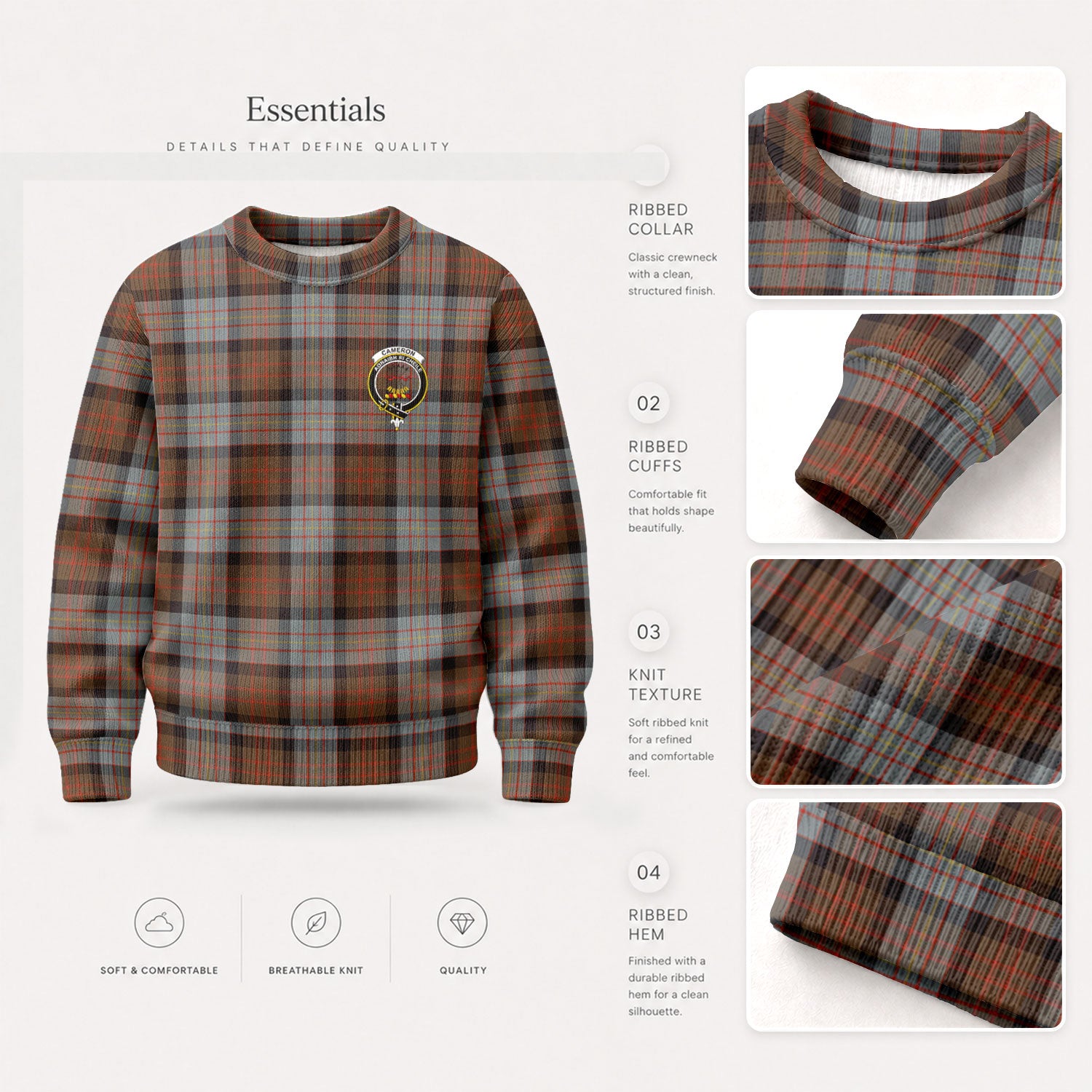 Cameron of Erracht Weathered Tartan Crest Sweater