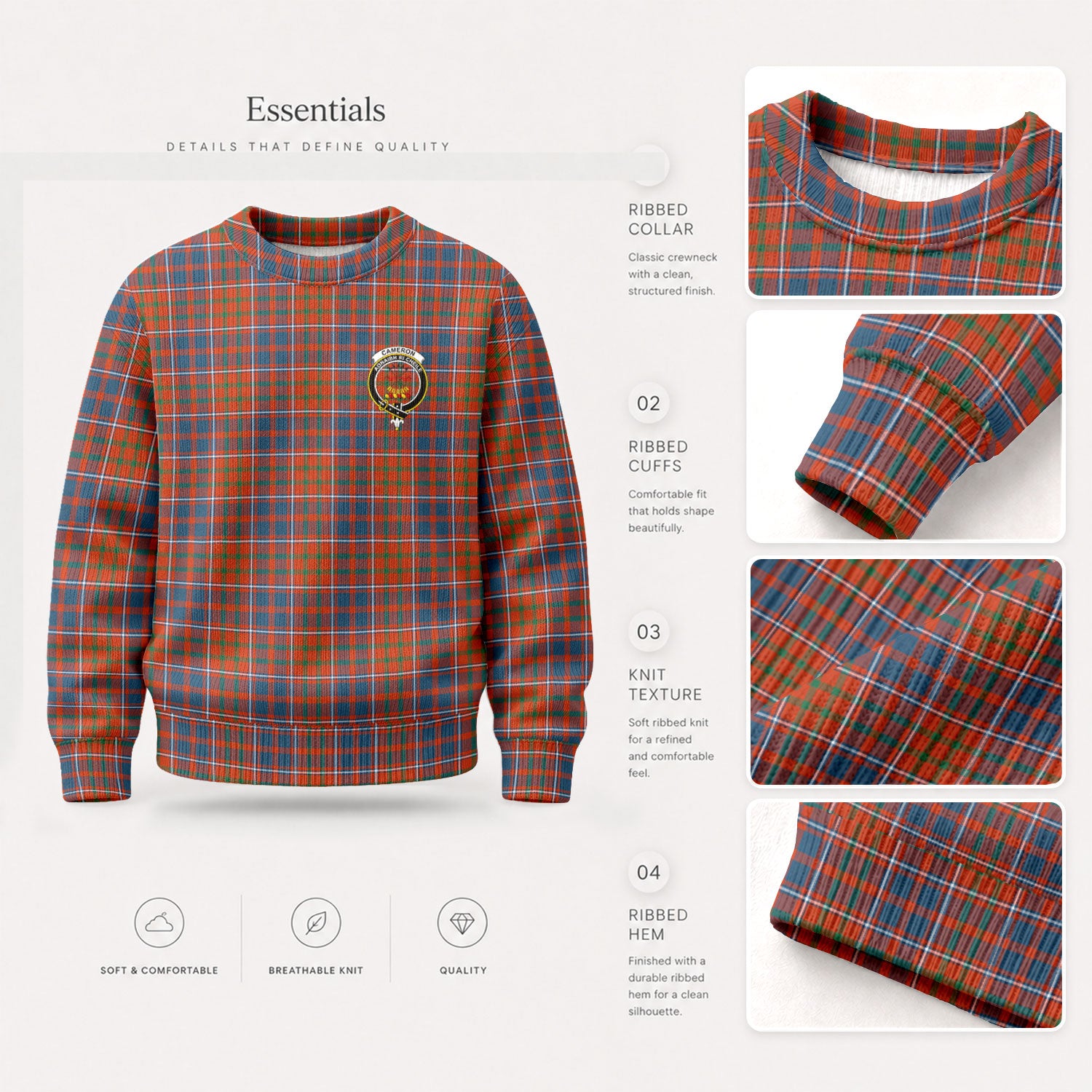 Cameron of Lochiel Ancient Tartan Crest Sweater