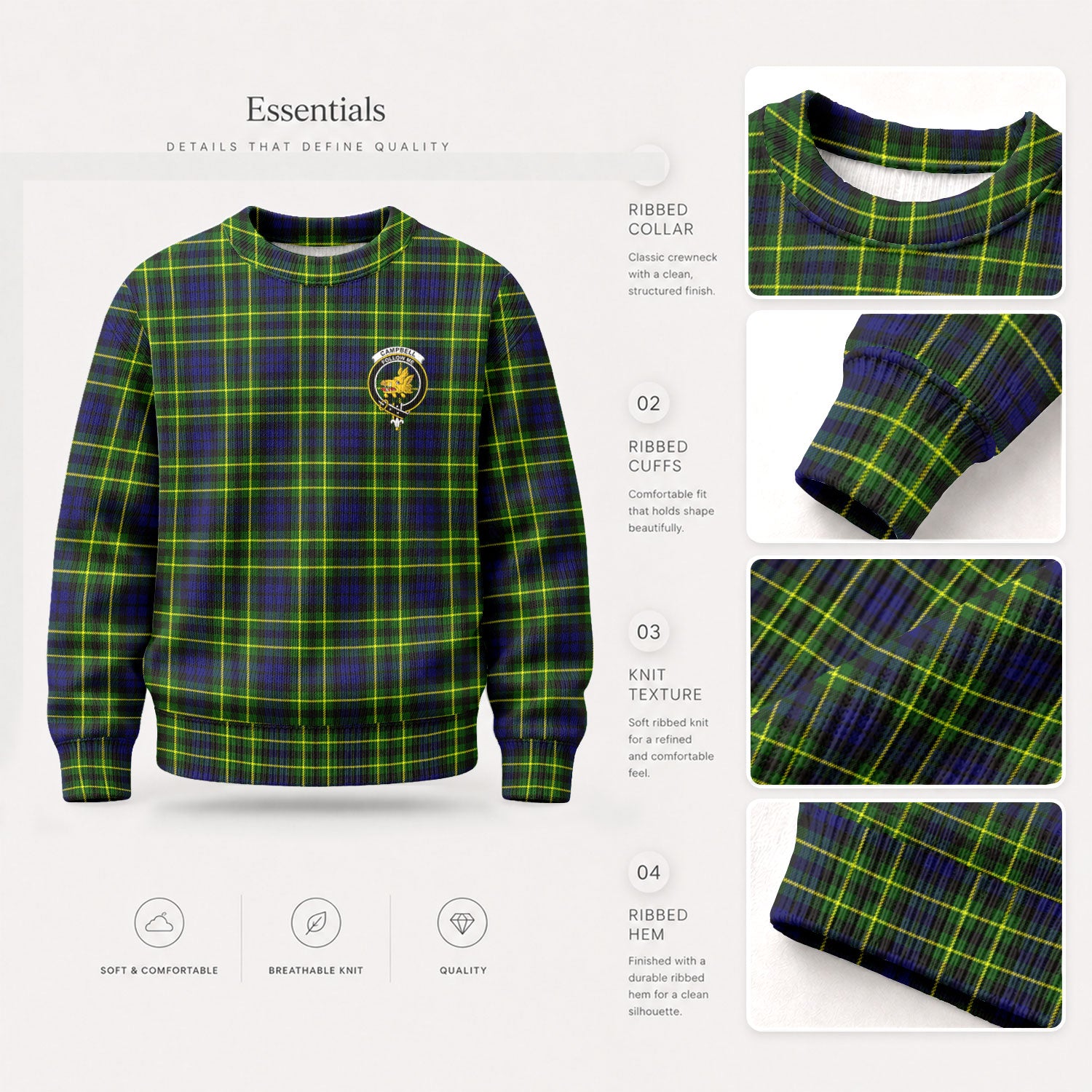 Campbell of Breadalbane Modern Tartan Crest Sweater