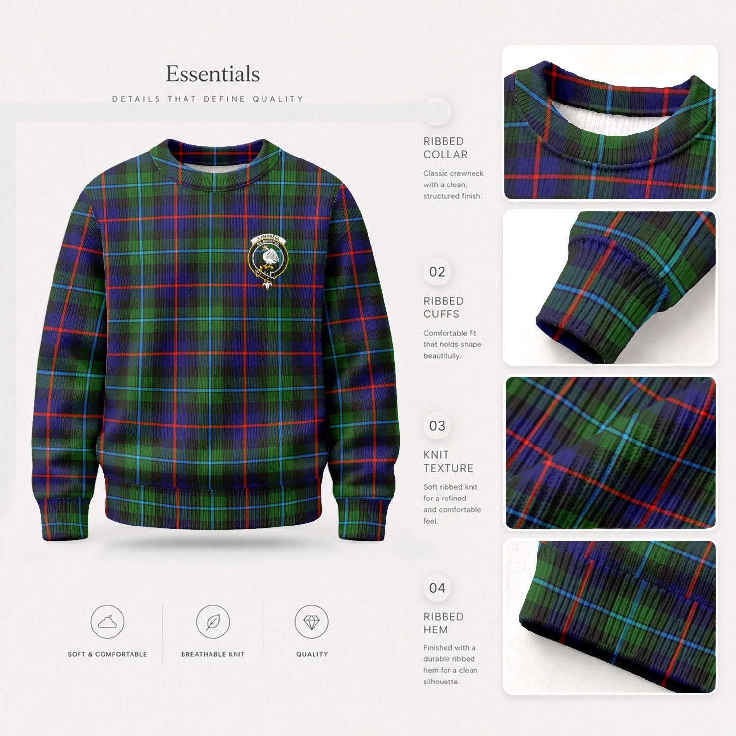 Campbell of Cawdor Modern Tartan Crest Sweater