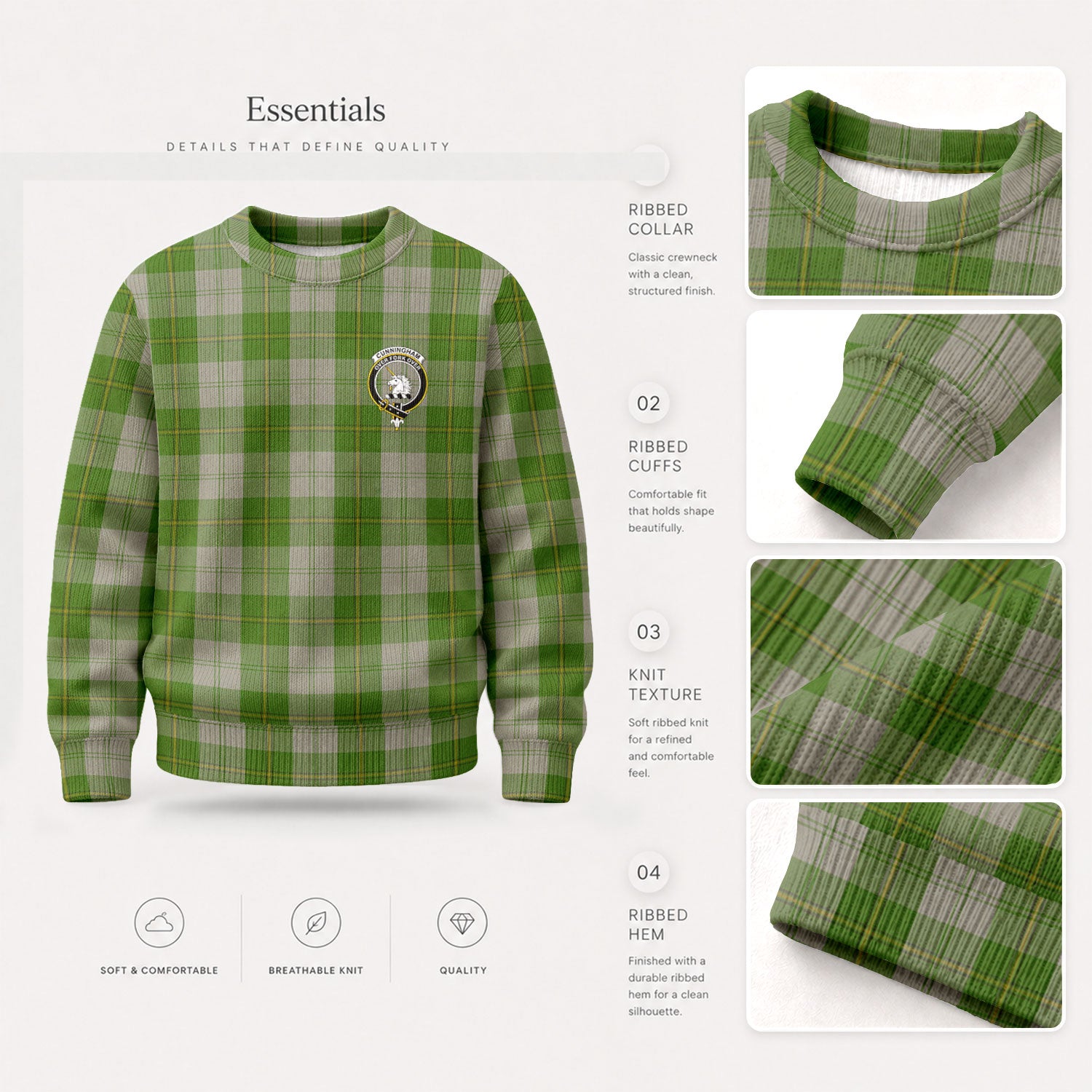 Cunningham Dress Green Dancers Tartan Crest Sweater