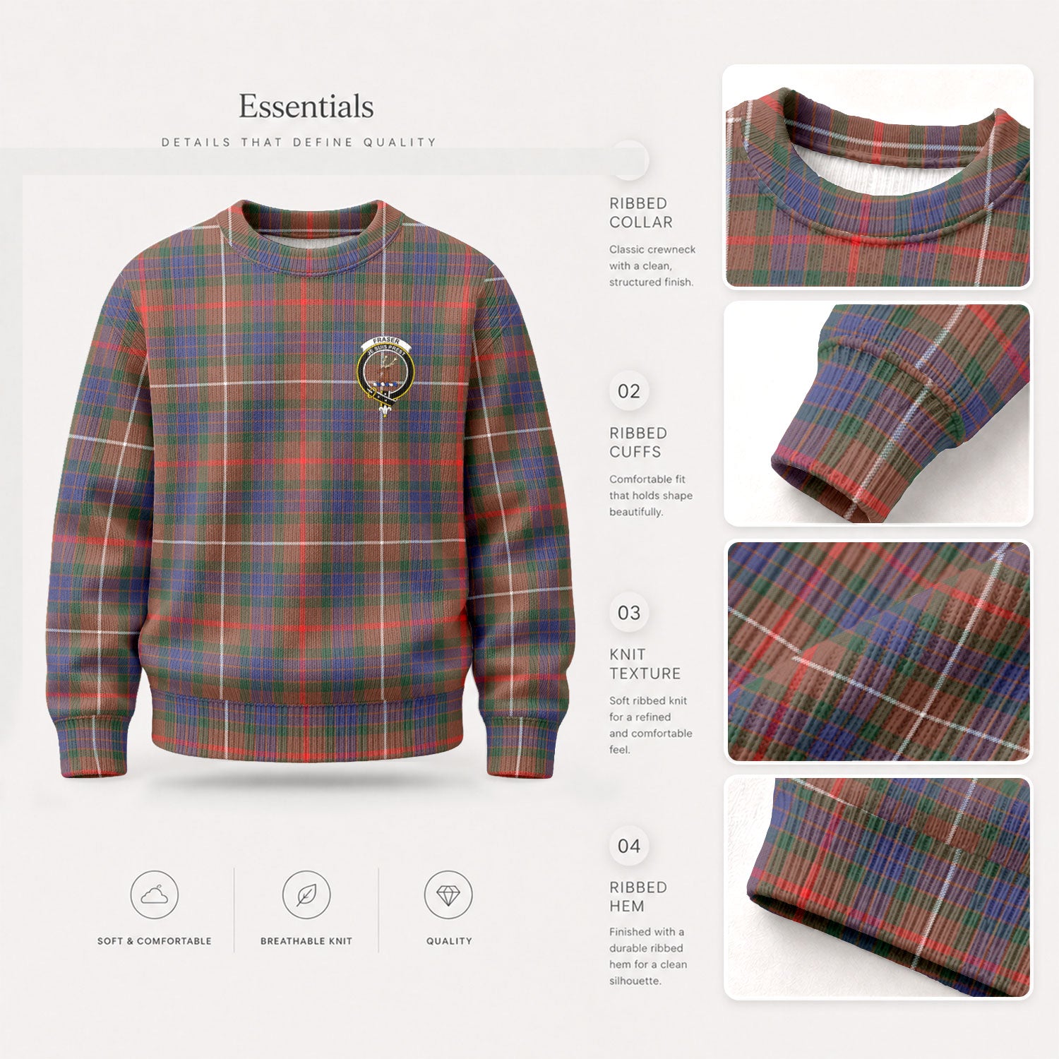 Fraser (of Lovat) Hunting Modern Tartan Crest Sweater
