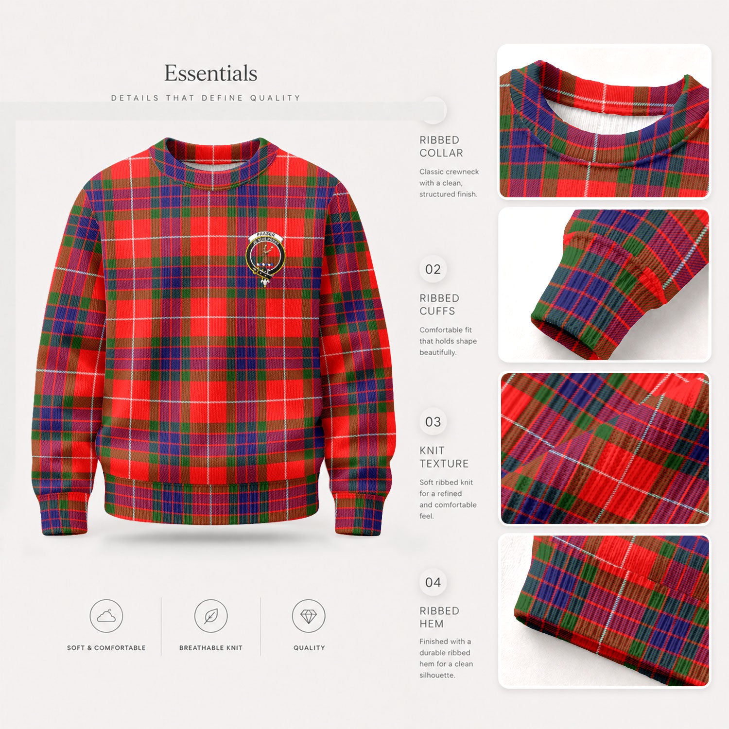 Fraser (of Lovat) Modern Tartan Crest Sweater