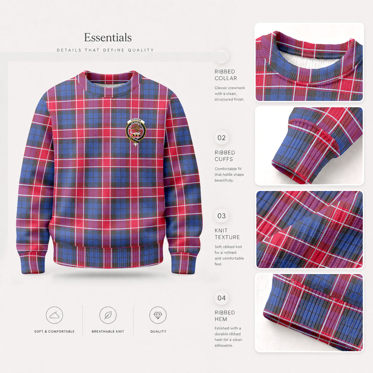 Graham of Menteith Red Tartan Crest Sweater