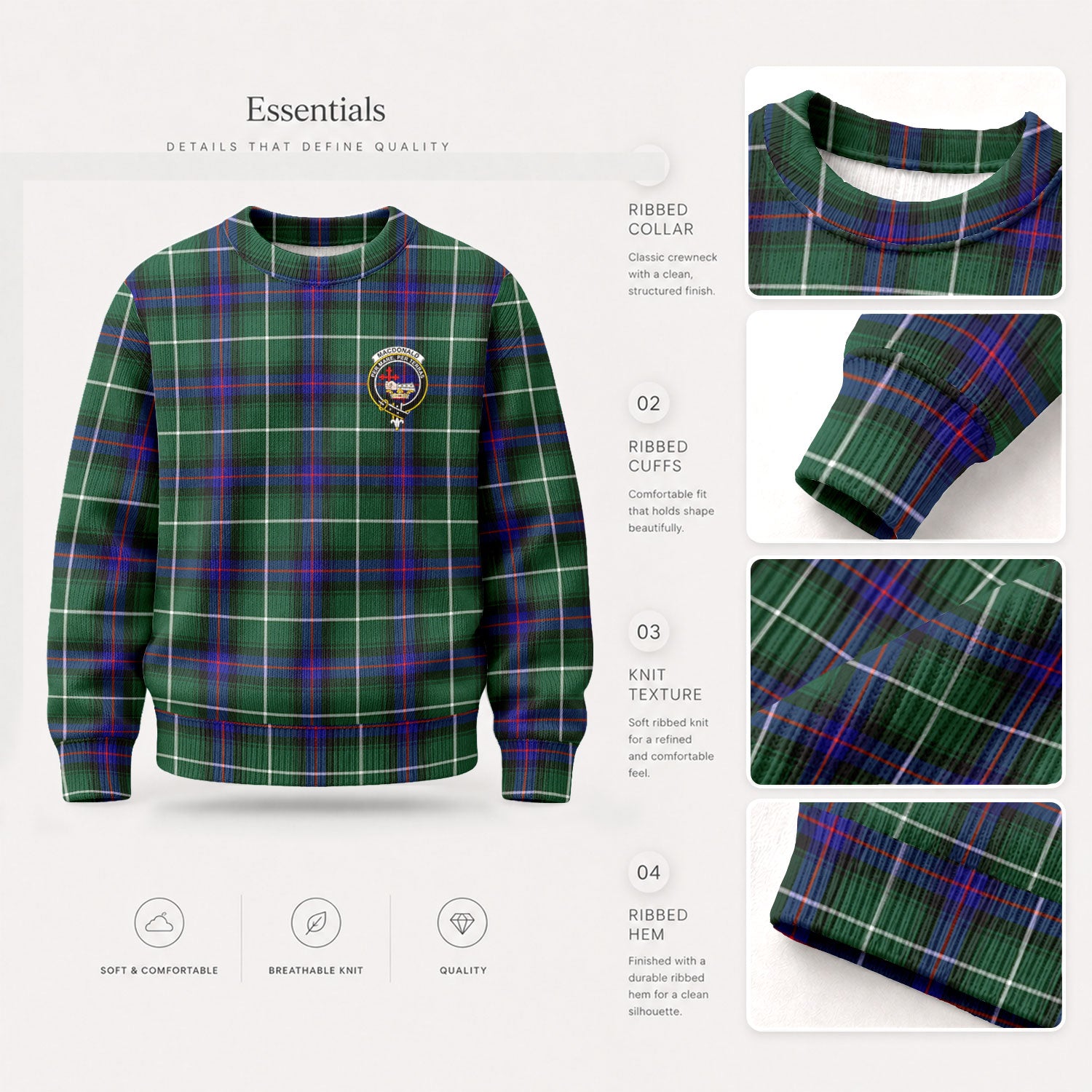 MacDonald of the Isles Hunting Modern Tartan Crest Sweater