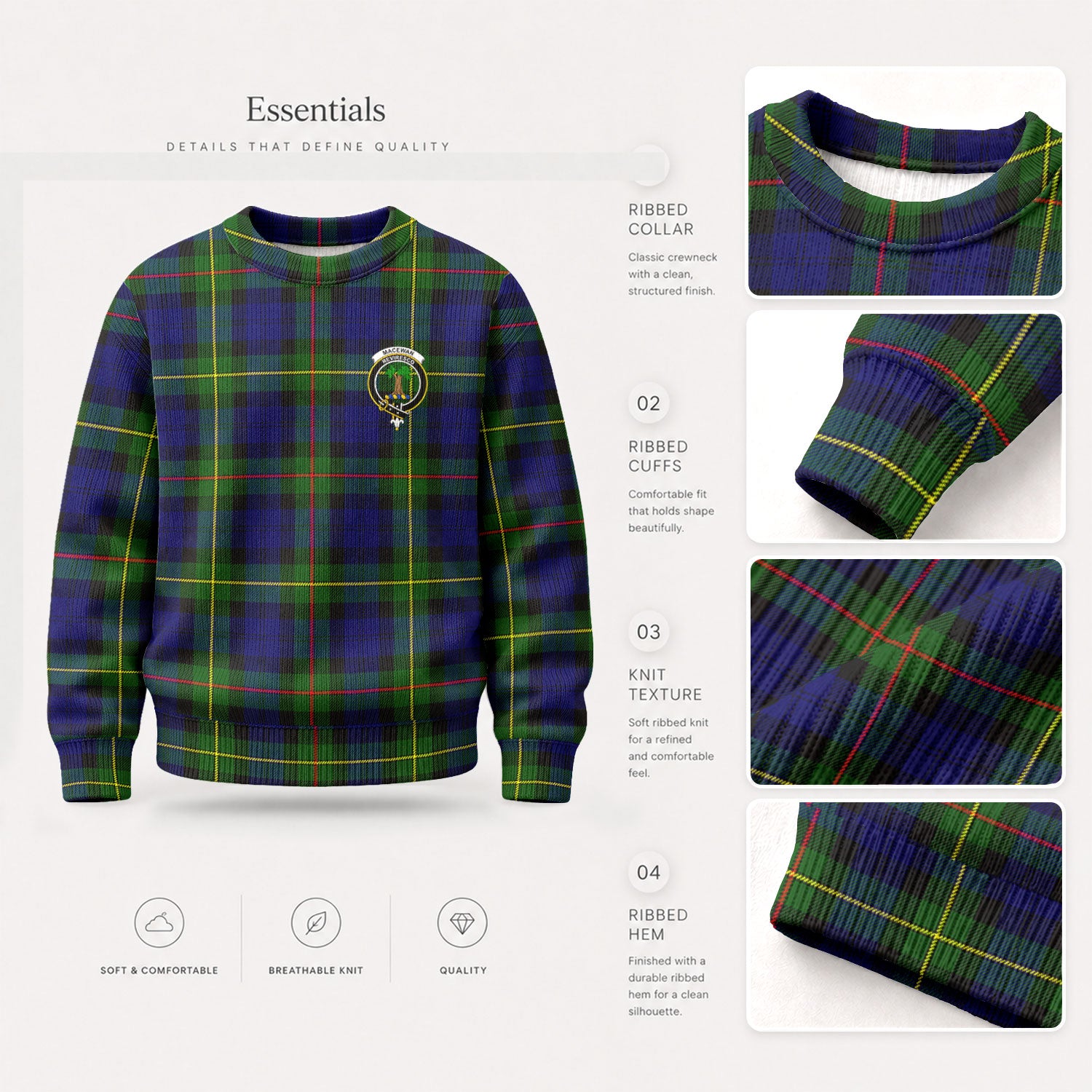 MacEwan Modern Tartan Crest Sweater