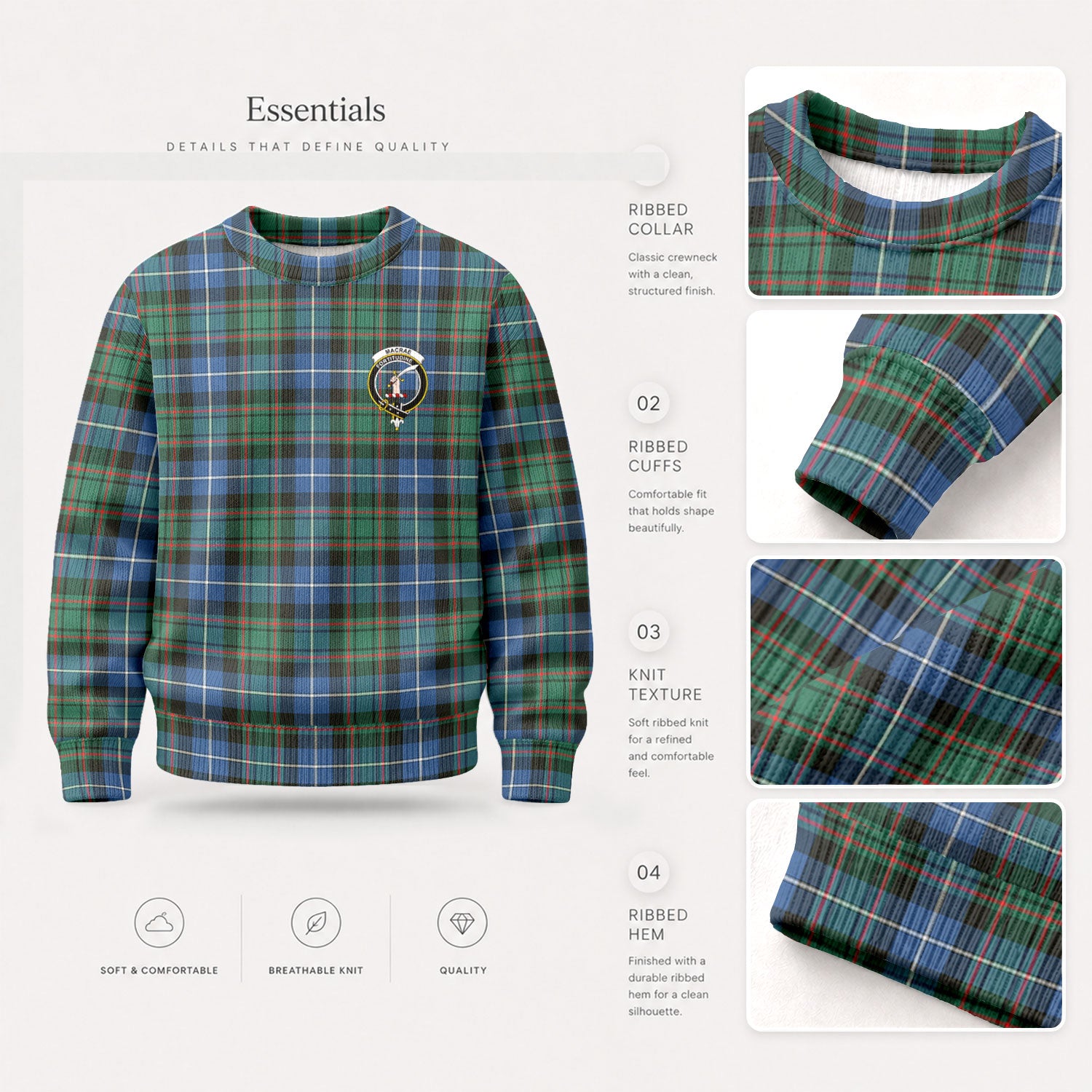MacRae Hunting Ancient Tartan Crest Sweater