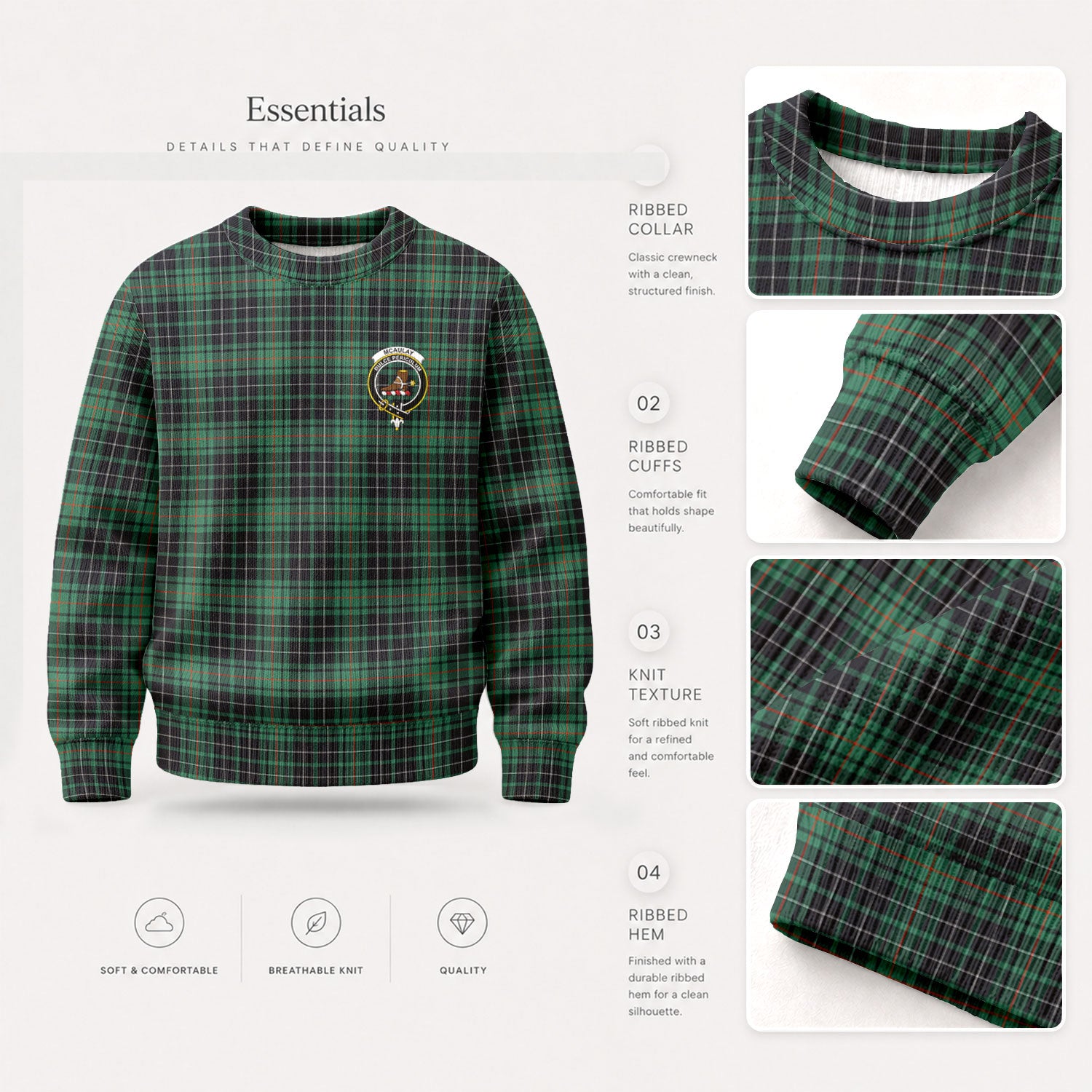 McAulay Hunting Ancient Tartan Crest Sweater