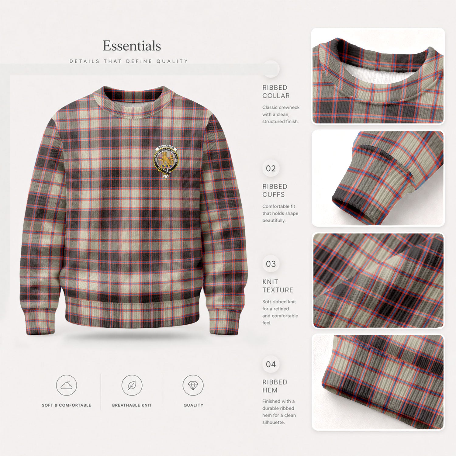 McPherson Hunting Ancient Tartan Crest Sweater