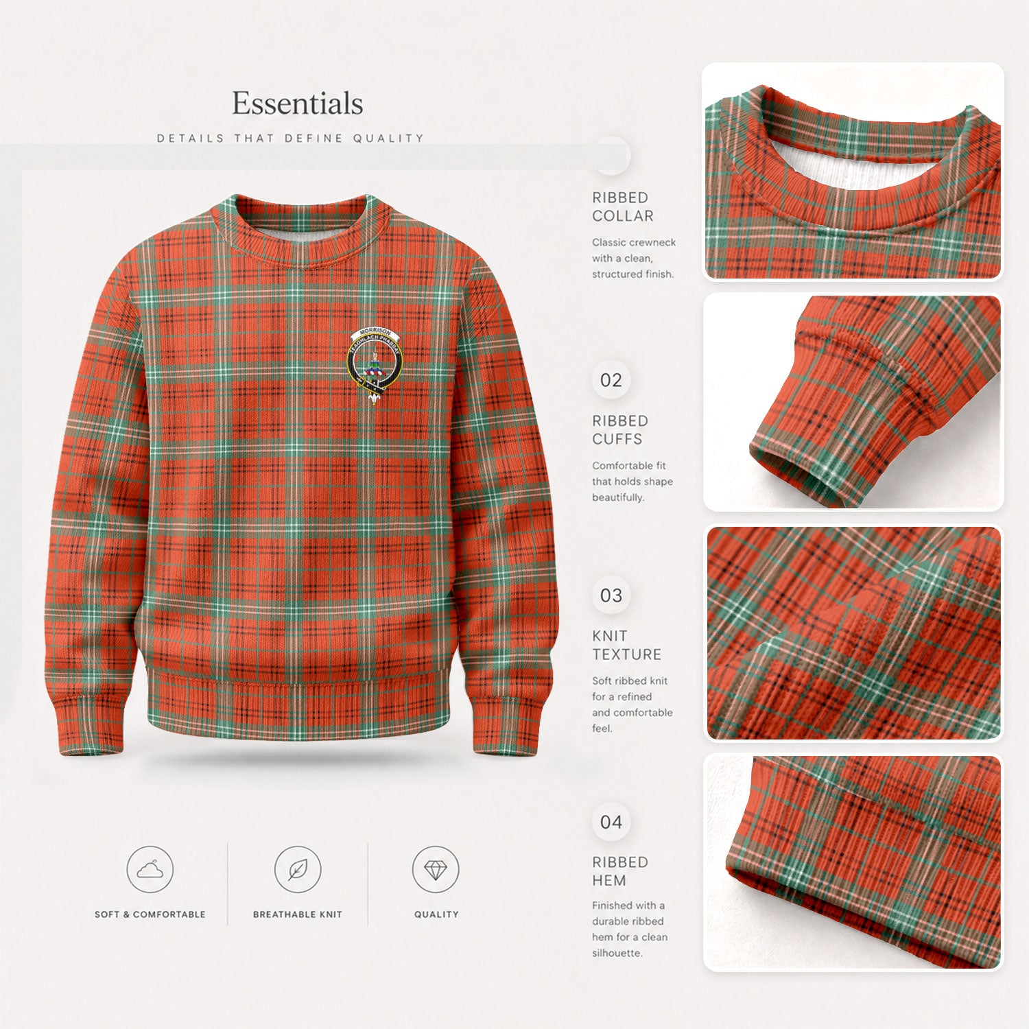Morrison Red Ancient Tartan Crest Sweater